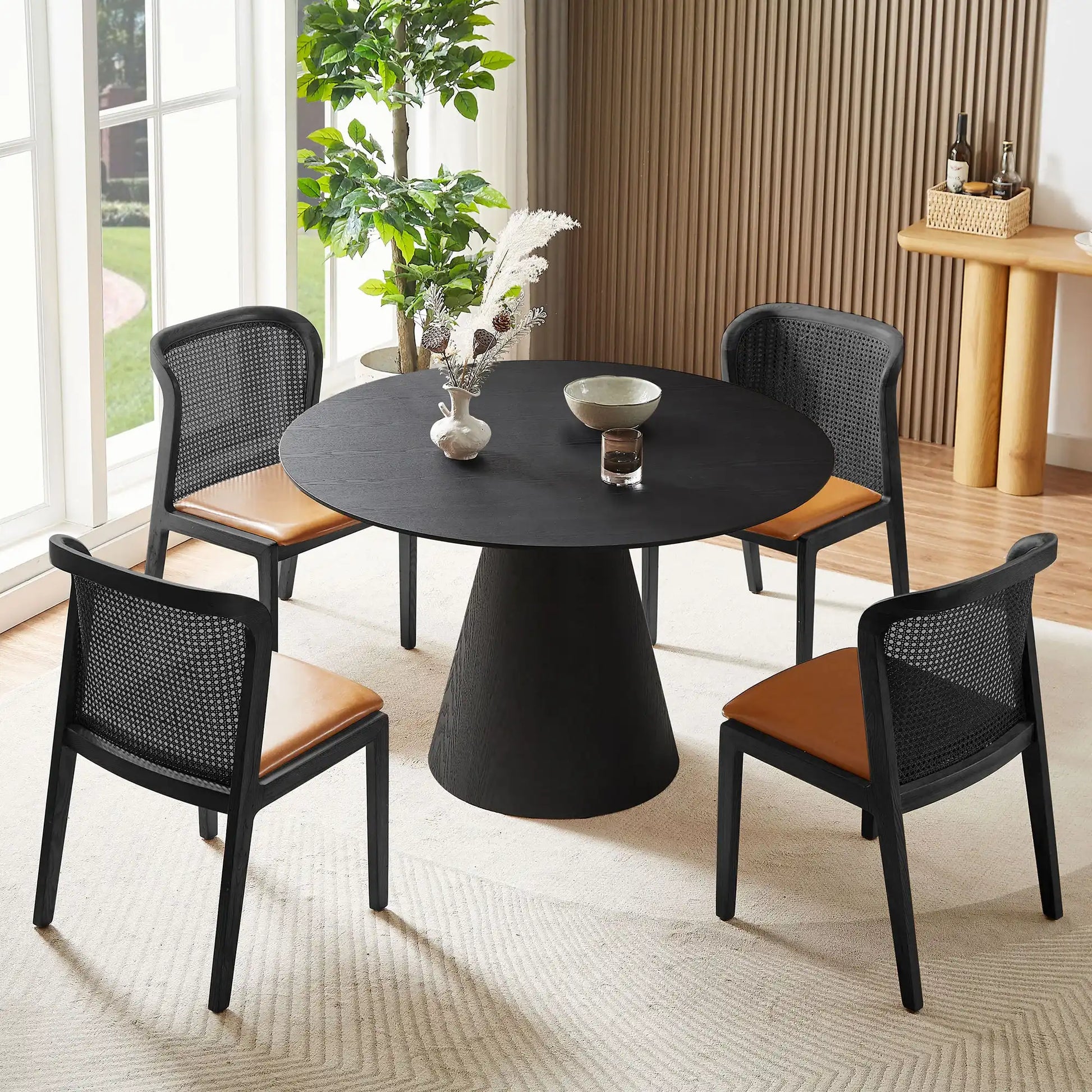 47.24'' Round Dining Table, Modern Kitchen Table Circular MDF Finish Tabletop for Leisure Coffee Table ,BLACK - Best Buy Furniture