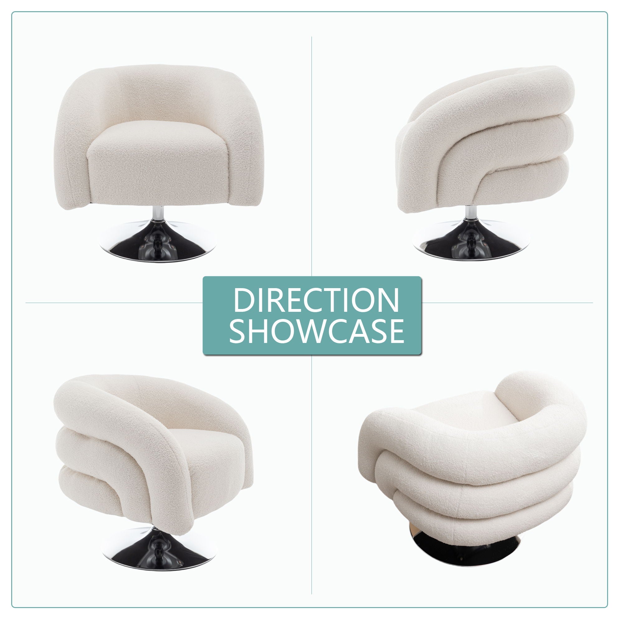 Modern Style Single Swivel Sofa Chair, Teddy Upholstered Single Sofa With Round And Fluffy Reading Chair, Suitable For Living Room