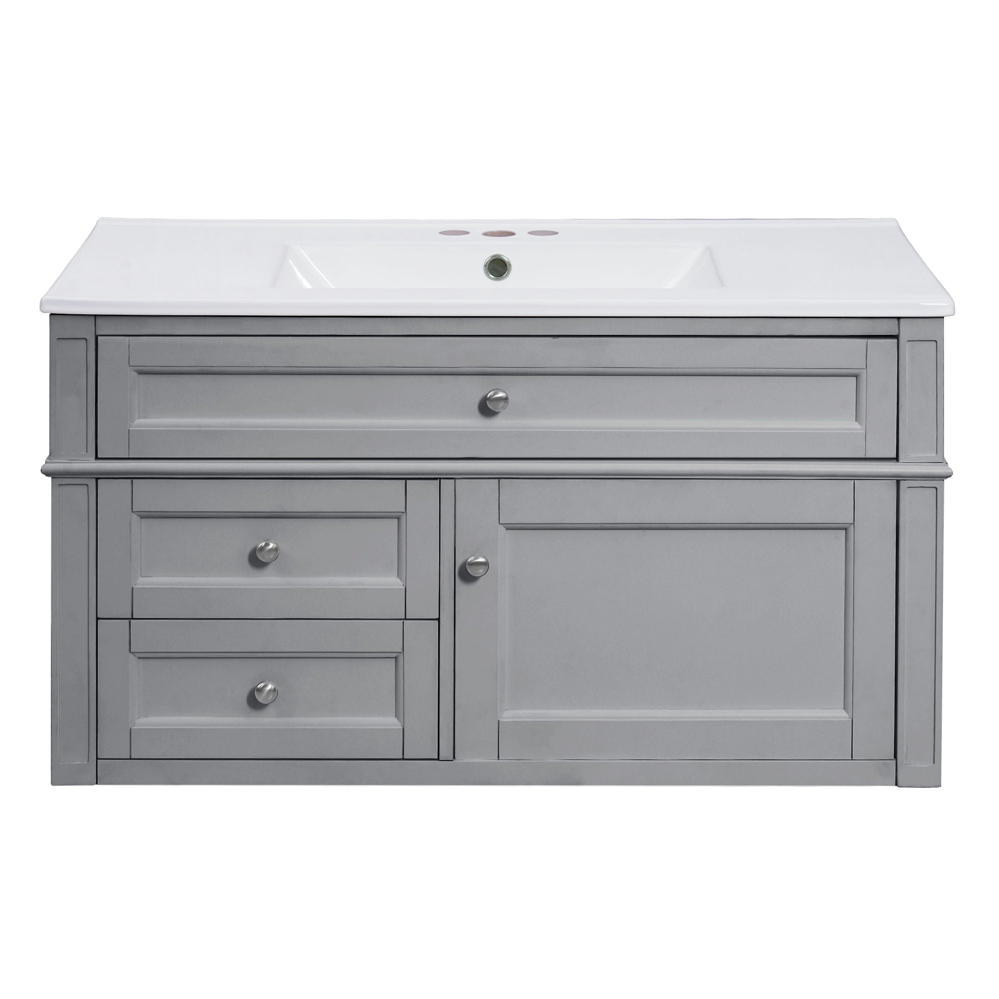 Modern Wall Mounted Floating Cabinet With Double Drawer And Sink