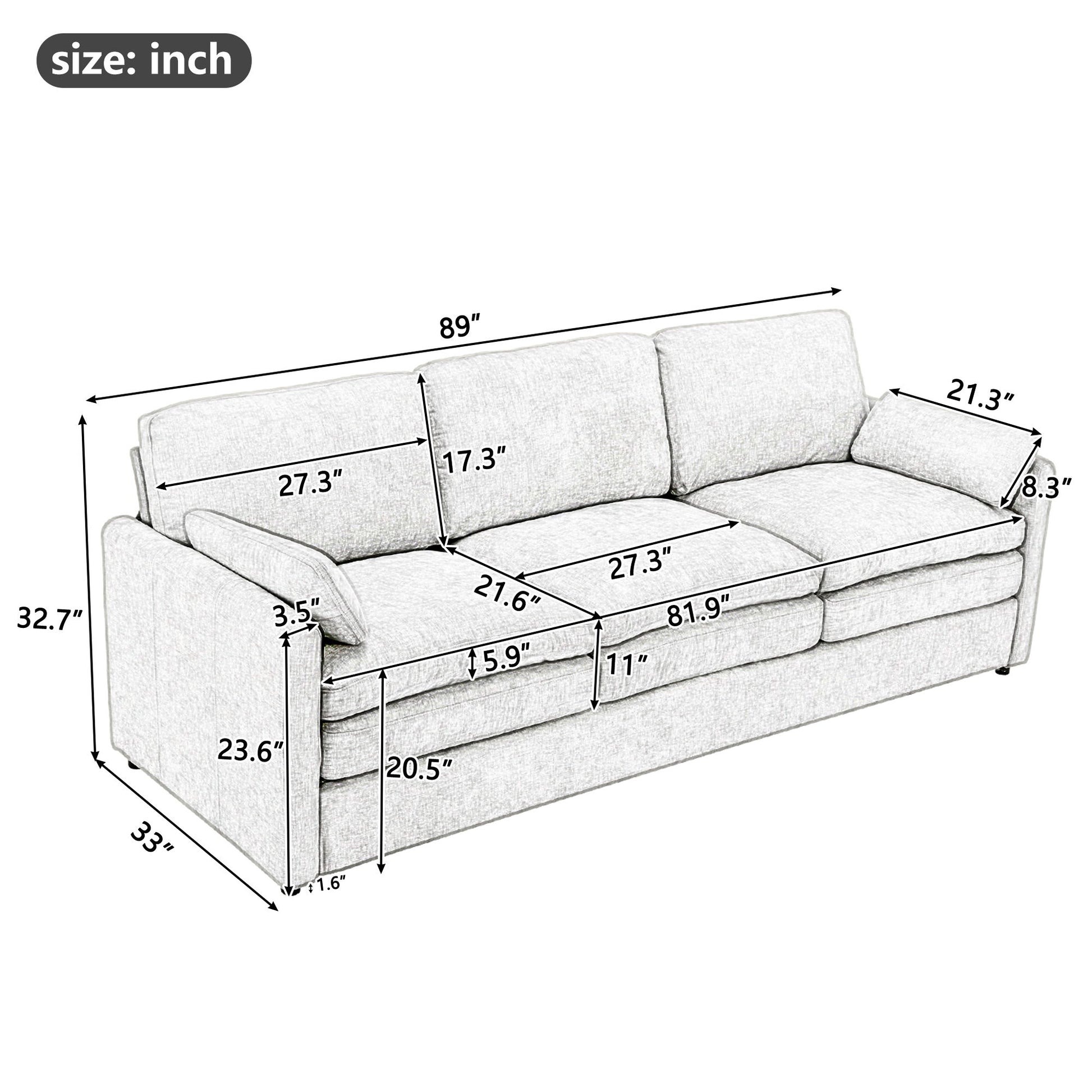 Cozy Upholstered 3 Seater Sofa Plush Cushion For Living Room - Best Buy Furniture