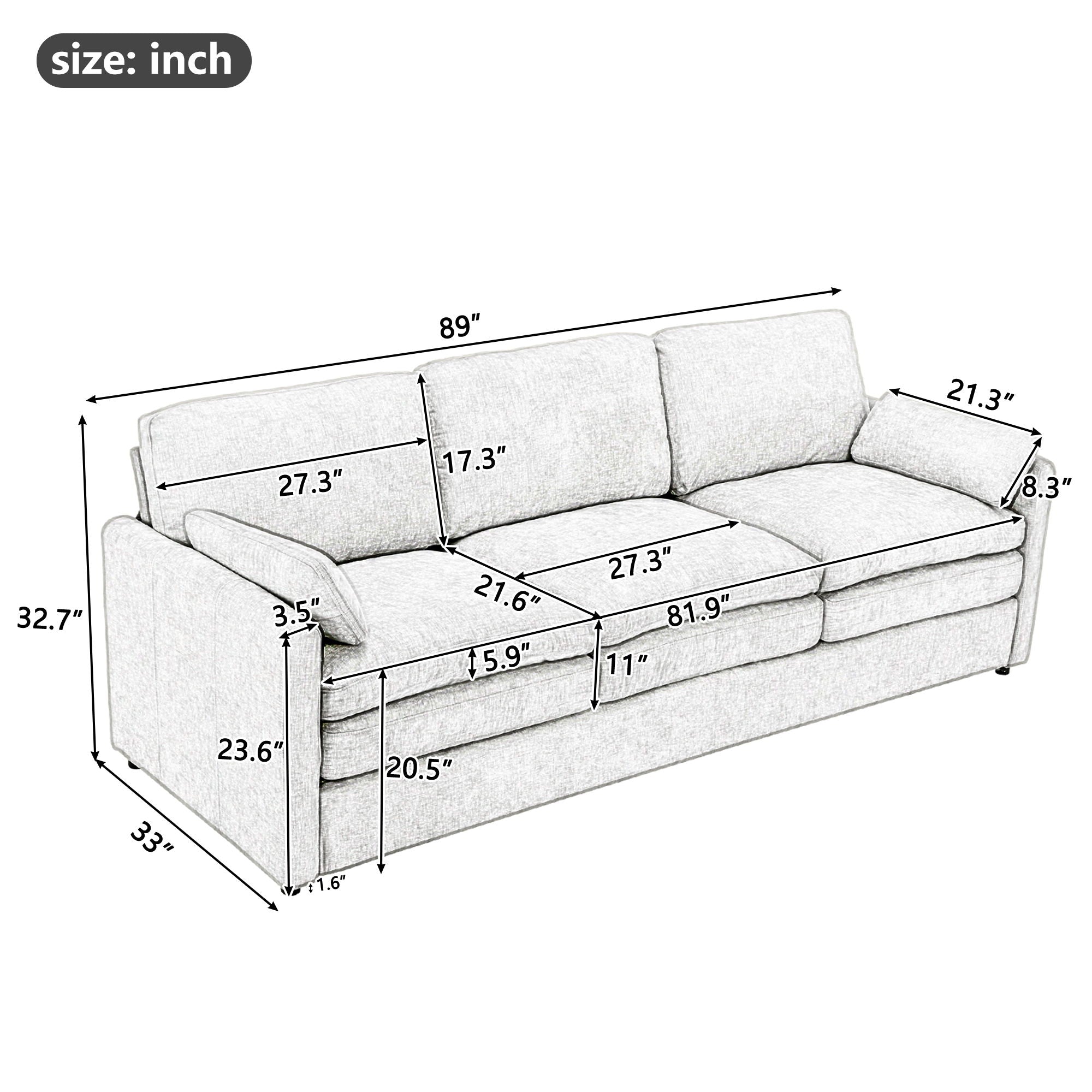 Cozy Upholstered 3 Seater Sofa Plush Cushion For Living Room - Best Buy Furniture