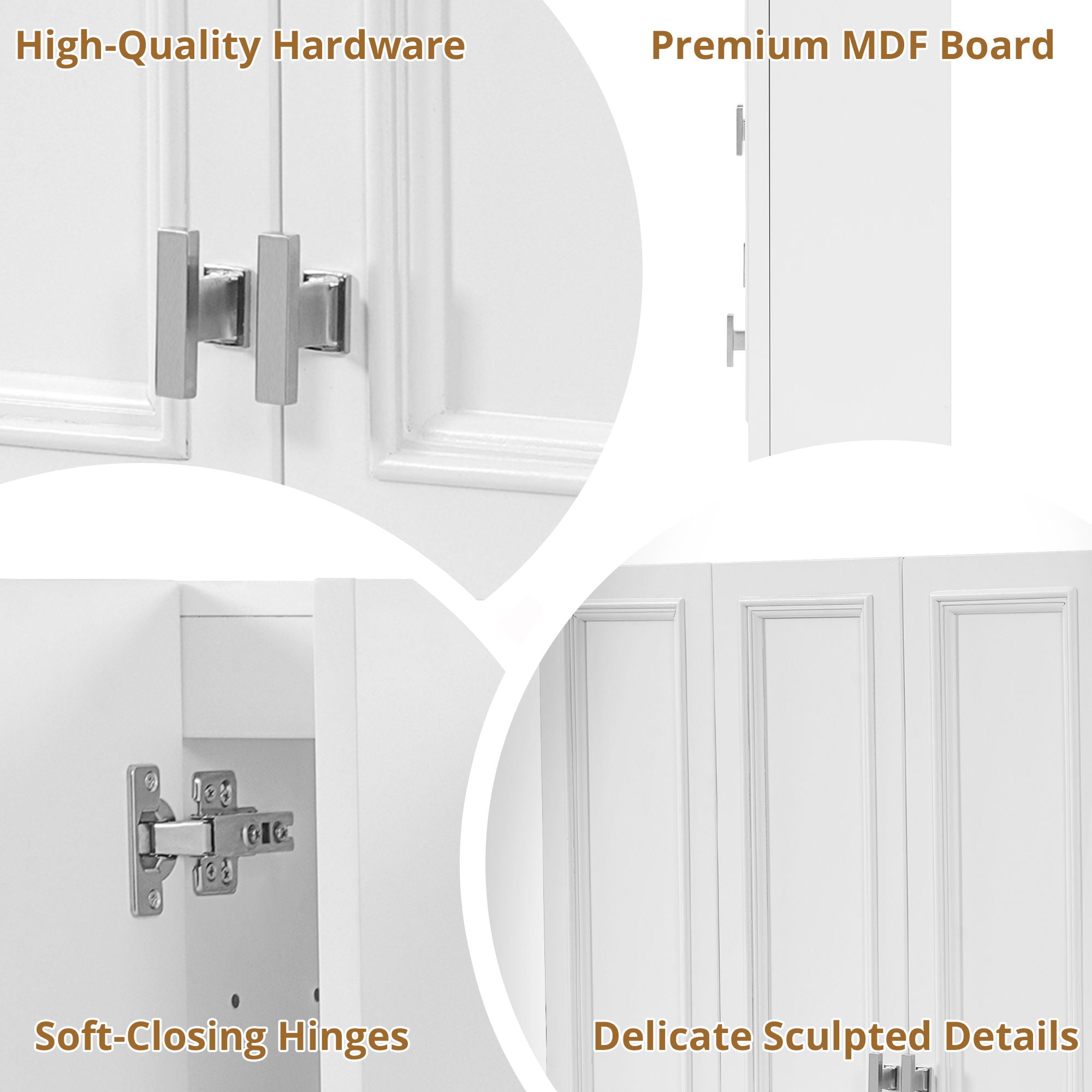 Bathroom Cabinet With 5 Adjustable Shelves, Wall-Mounted Medicine Cabinet, Soft-Closing Hinges, Open Shelving Design - White