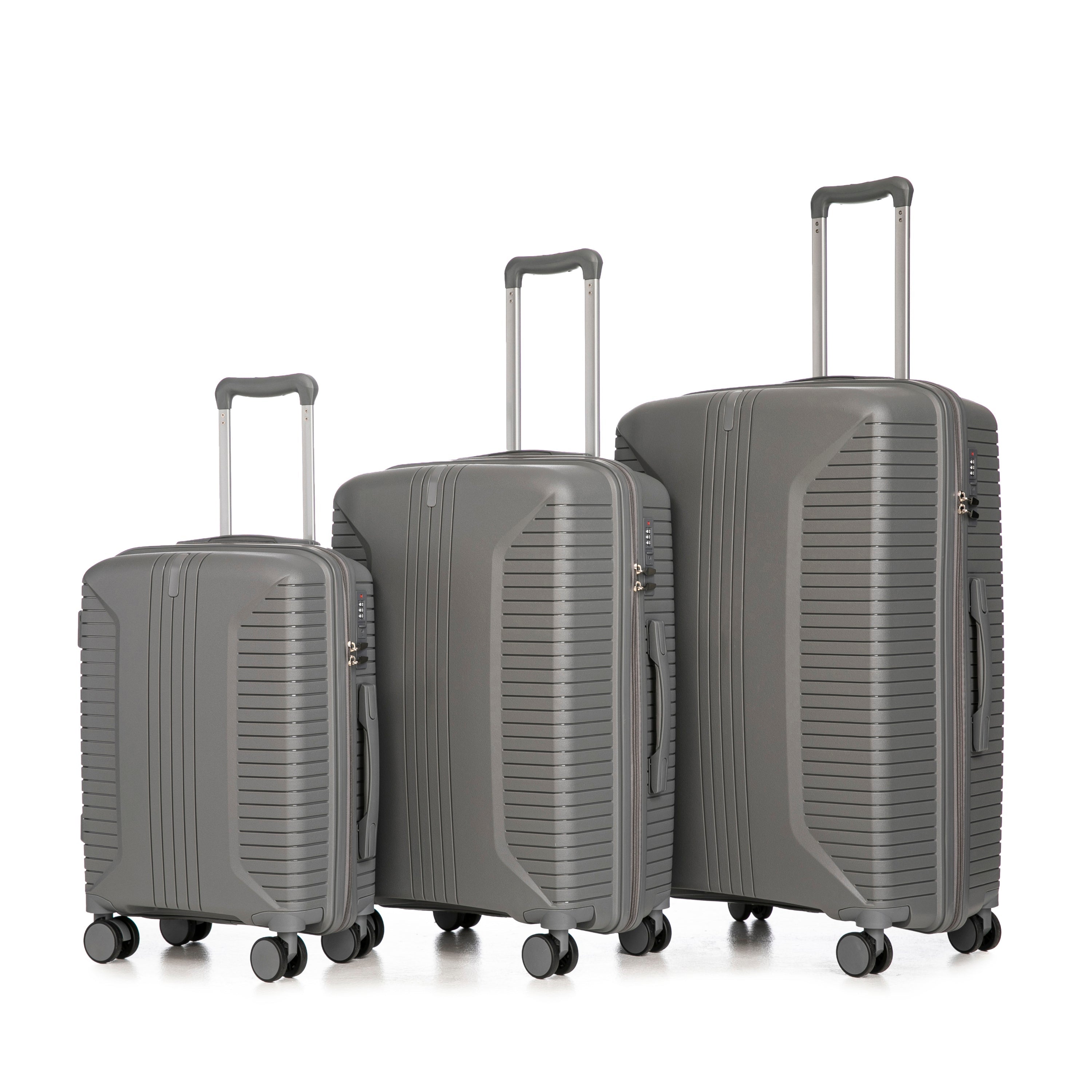 3-Piece PP Spinner Wheel Luggage Set 20'/24'/28' Silver Grey
