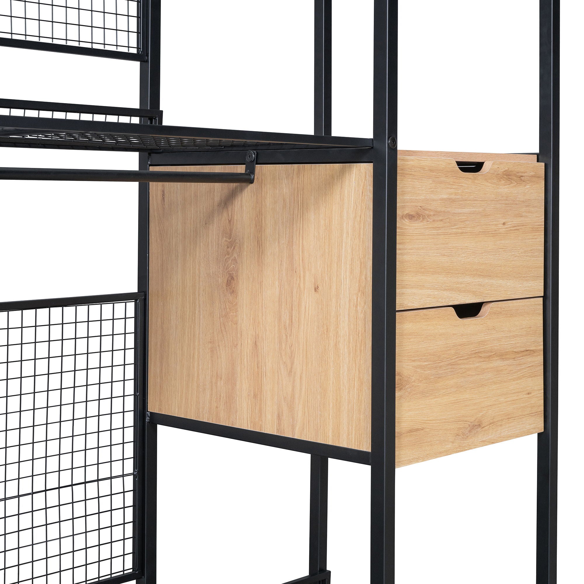Open Style Wardrobe With Hanging Rails, Shelves And Drawers