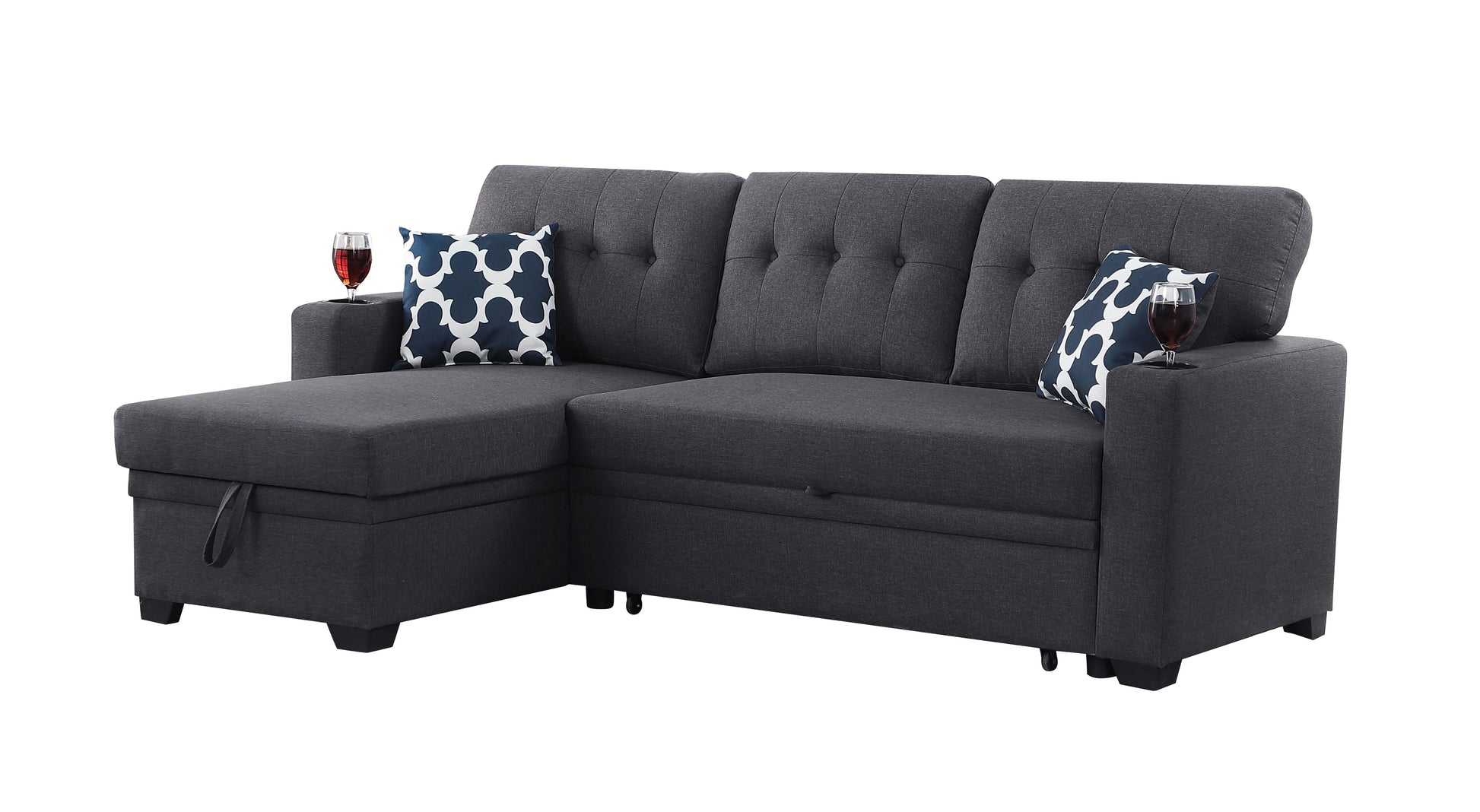 82" Width Sectional With Storage Chaise And Cupholder Armrest - Best Buy Furniture
