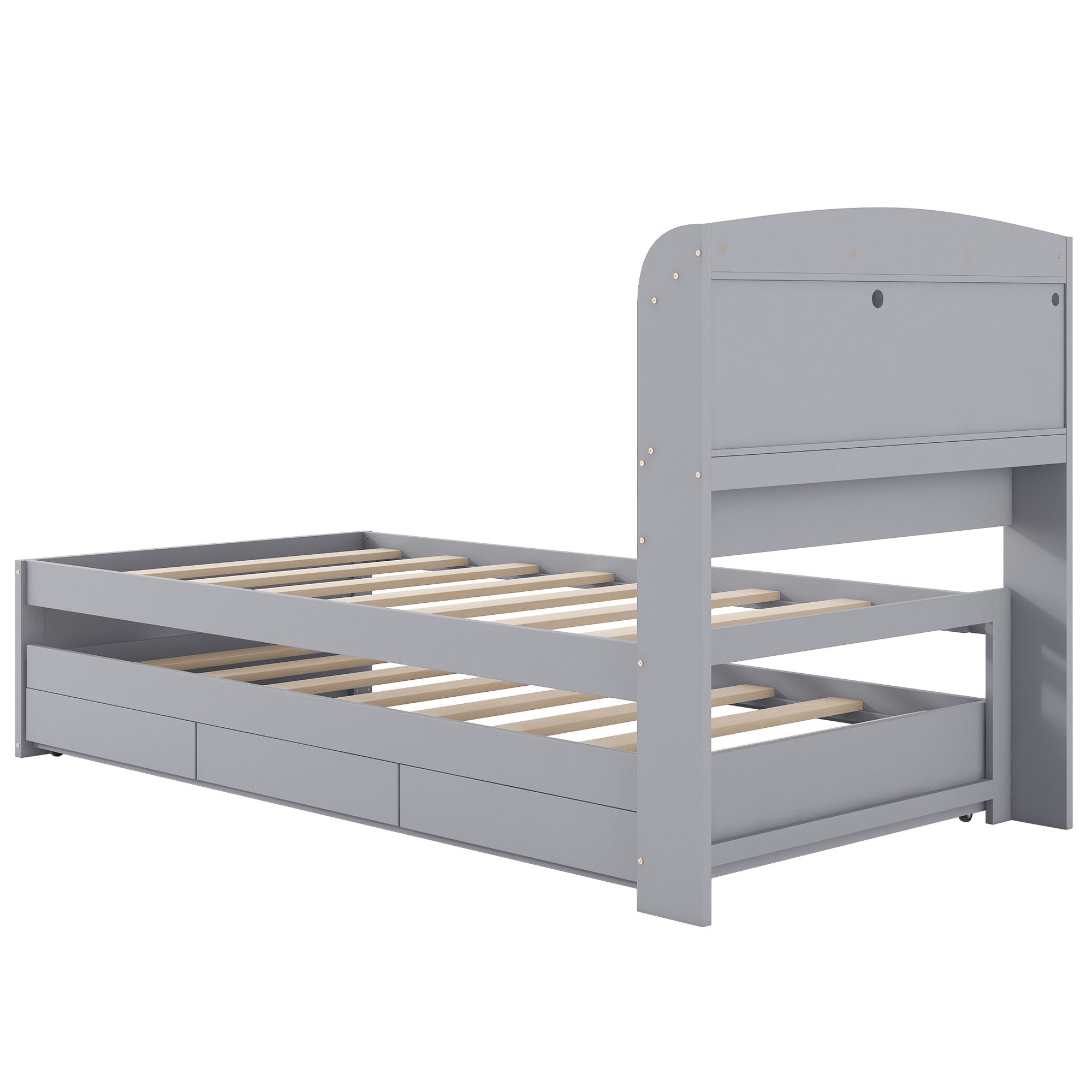 Platform Bed With LED Headboard, Charging Station, Trundle And 2 Drawers