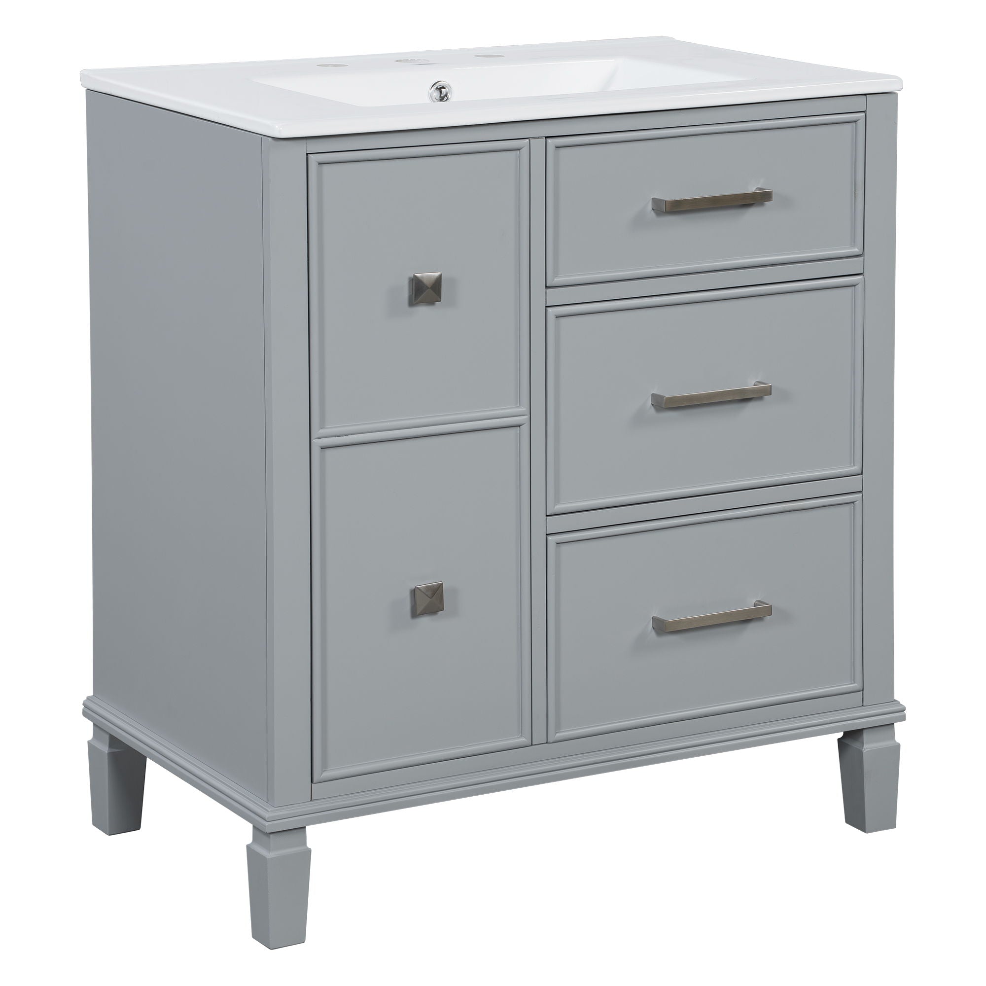 Bathroom Vanity With Ceramic Sink, Flip Out Drawer Design For Plumbing, Soft Close Drawers