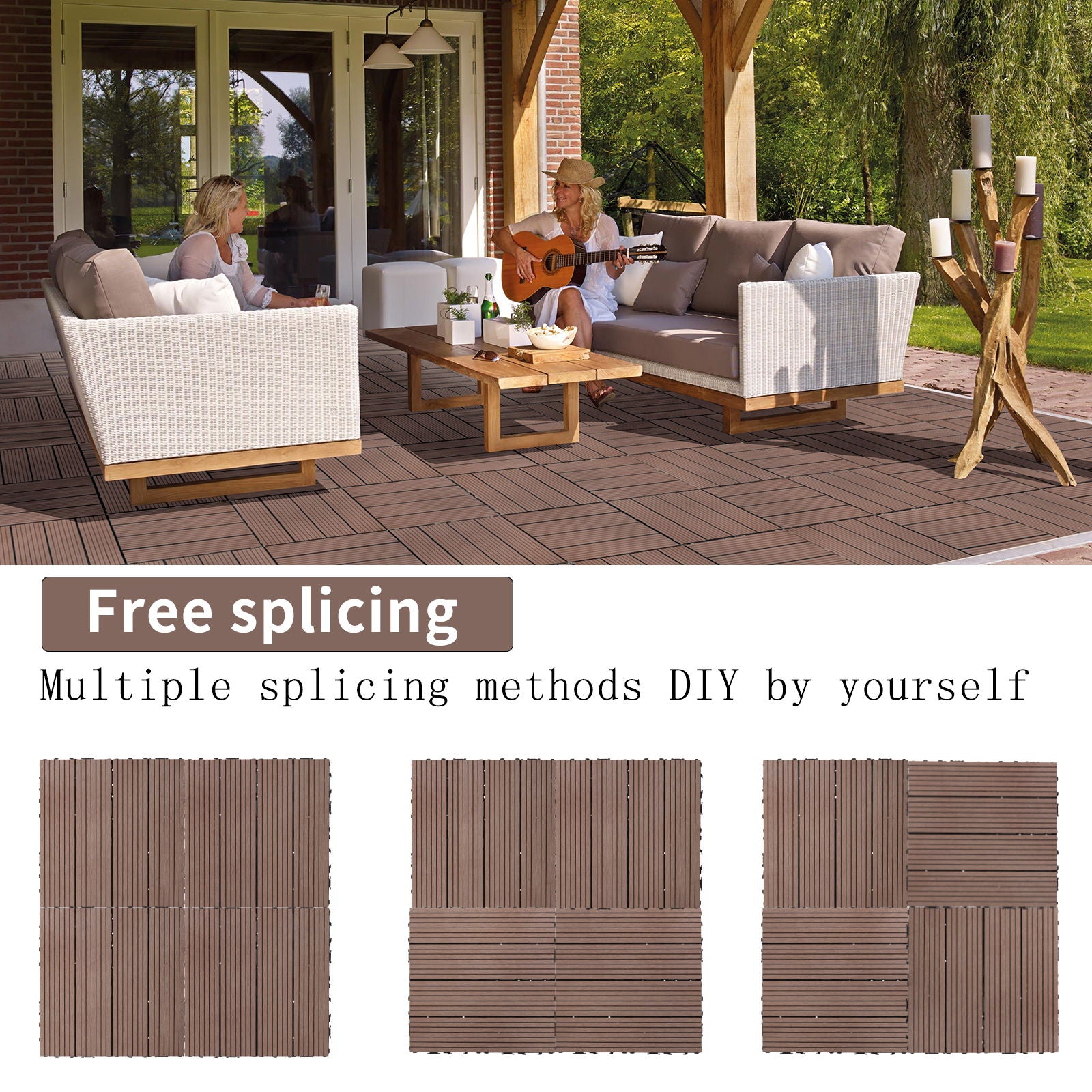 Wood Plastic Composite Deck Tiles, Sustainable Composite Decking Resist Rust, Water, Weather, Easy To Diy & Maintain