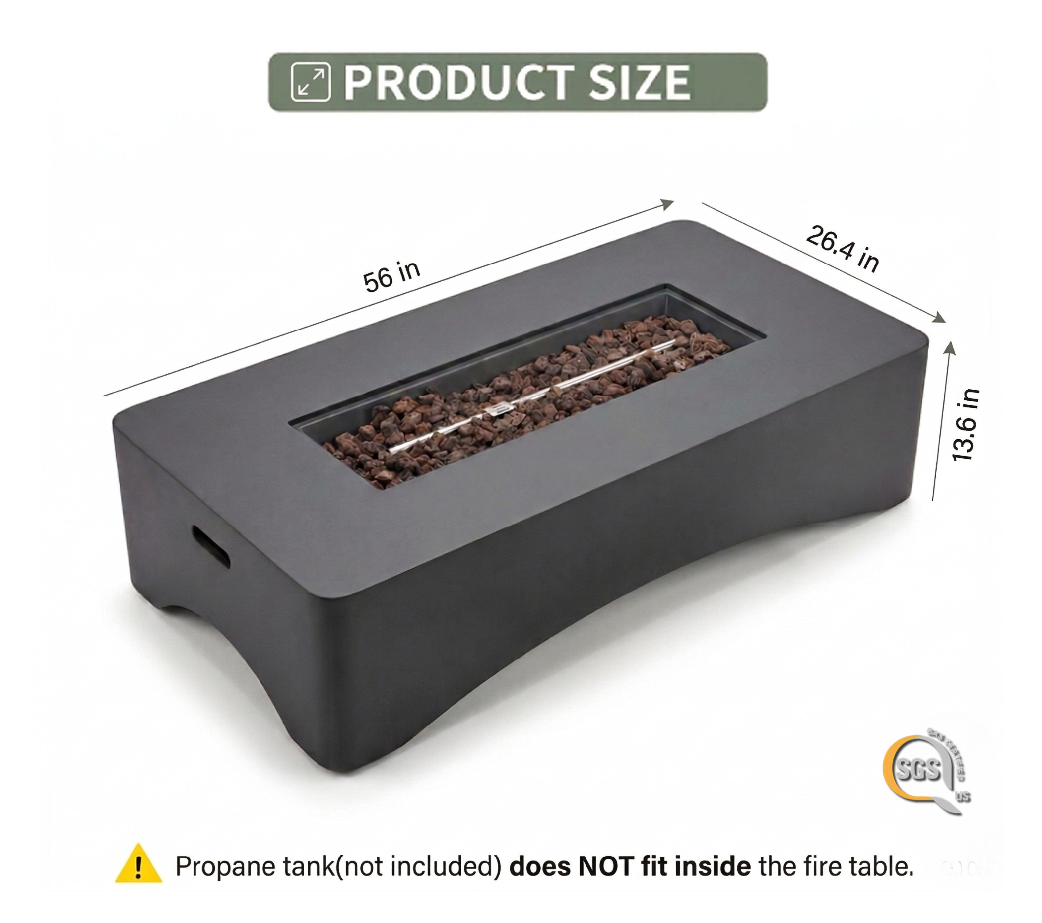 56" Propane Fire Pit Table, Rectangular Outdoor Gas Fire Pit