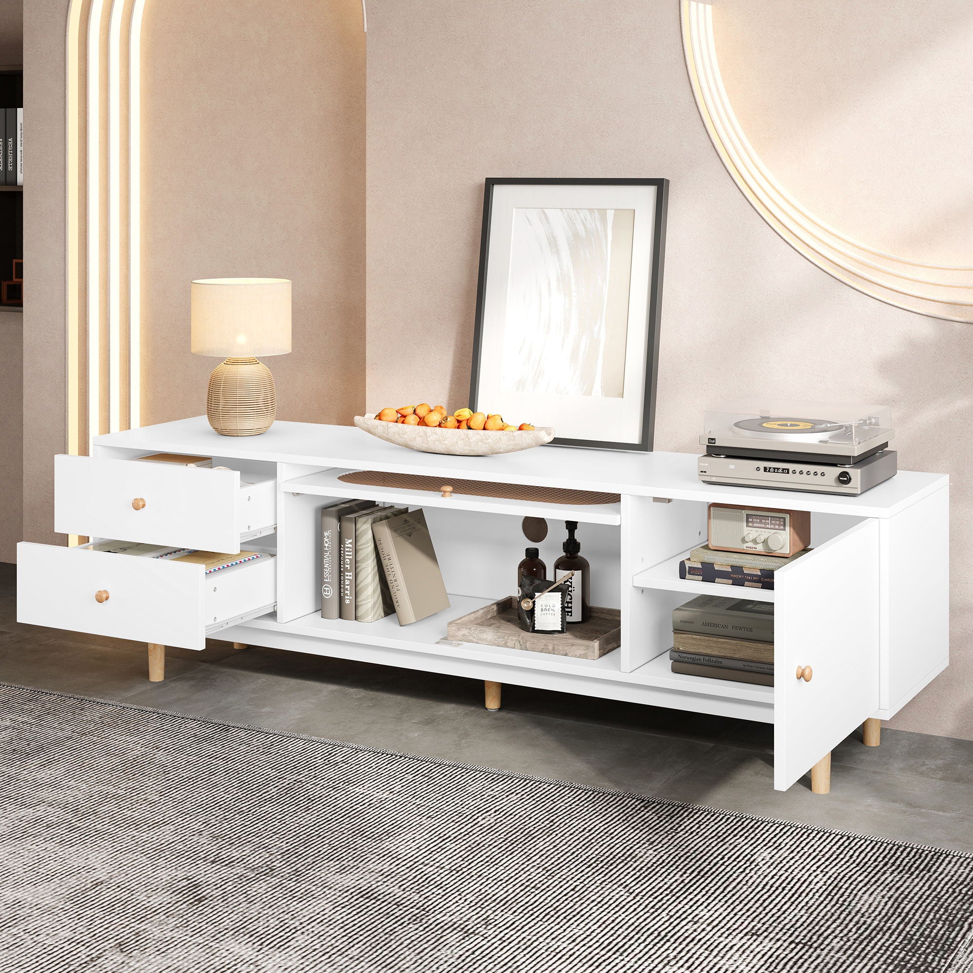 70" TV Stand With Drawers - White