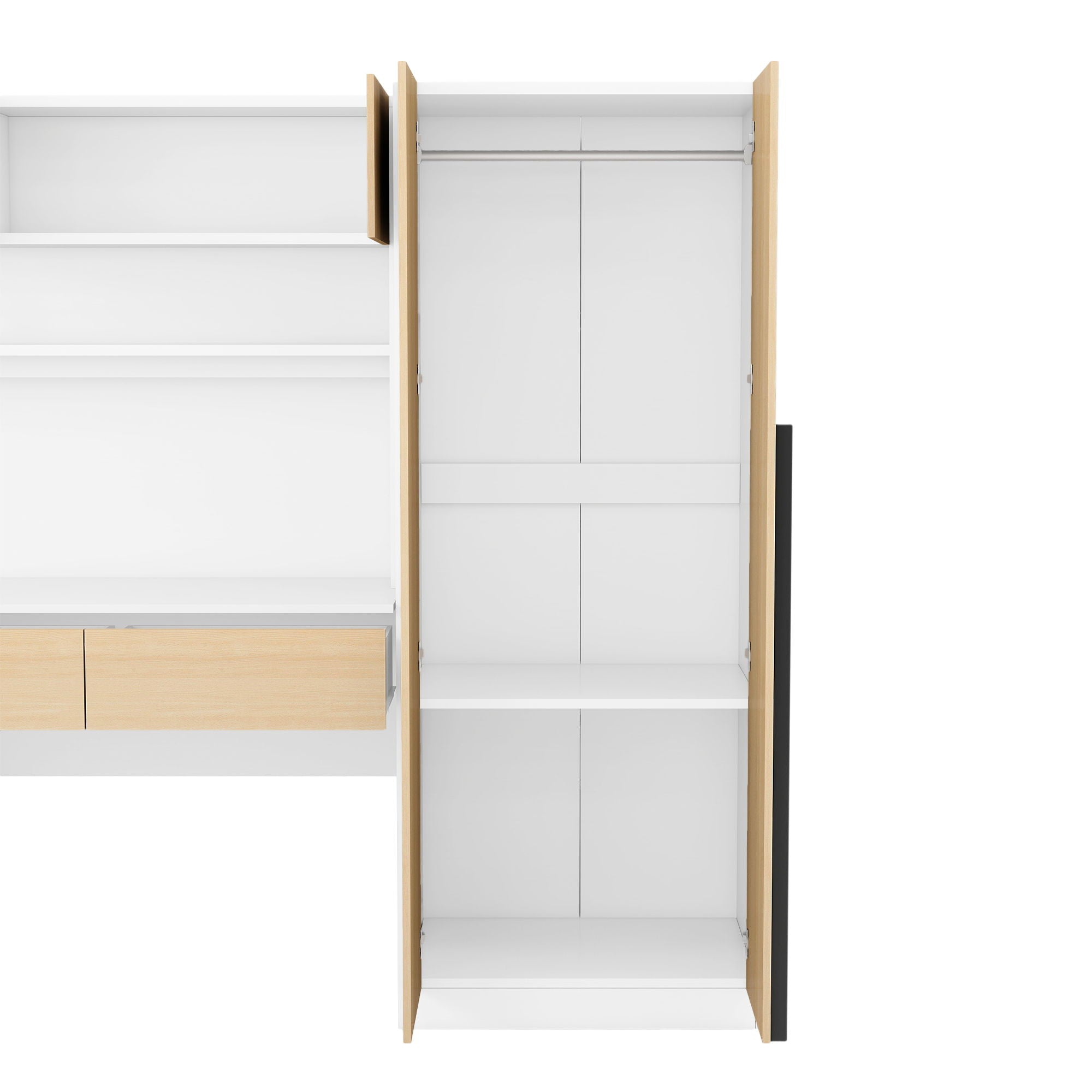 2 Door Storage Desk Wardrobe For Bedroom With Shelves And Drawers