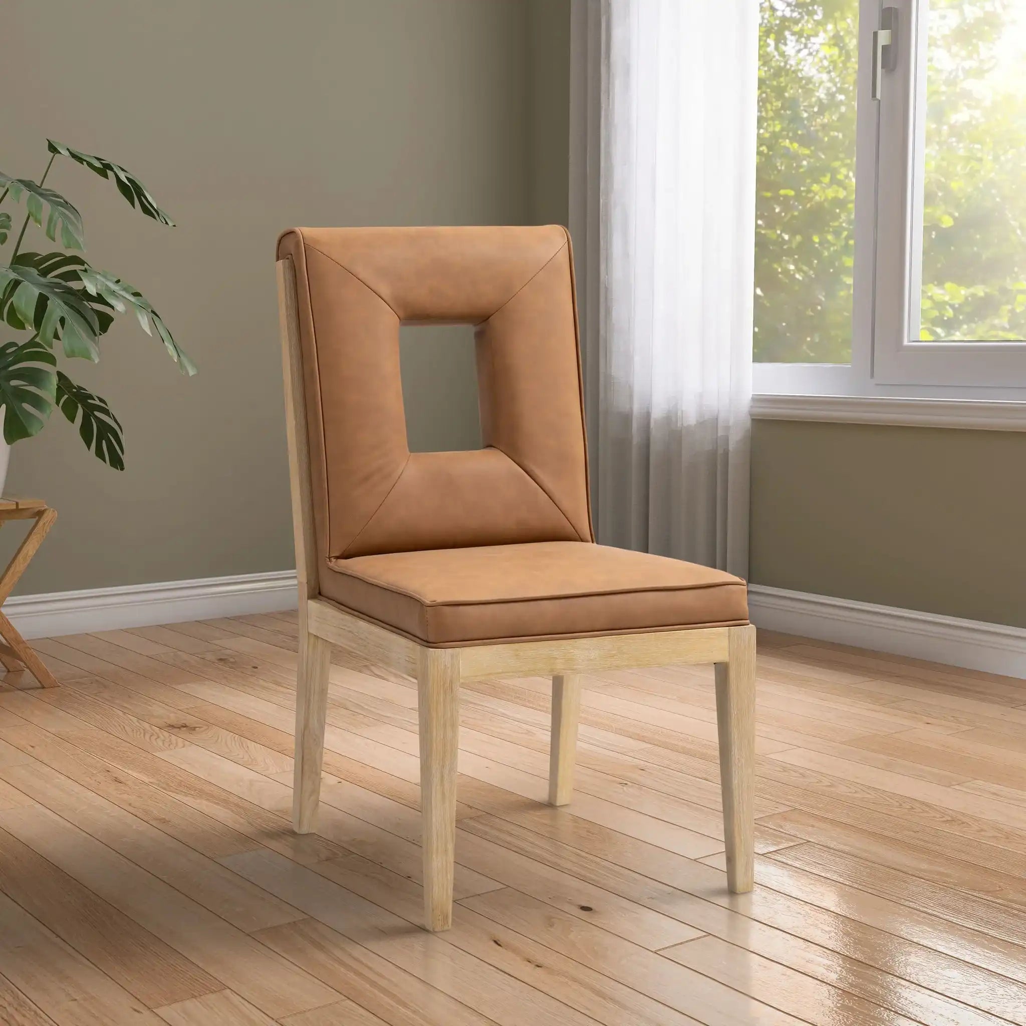 Gwendolyn - Faux Leather Dining Side Chair With Natural Frame (Set of 2)
