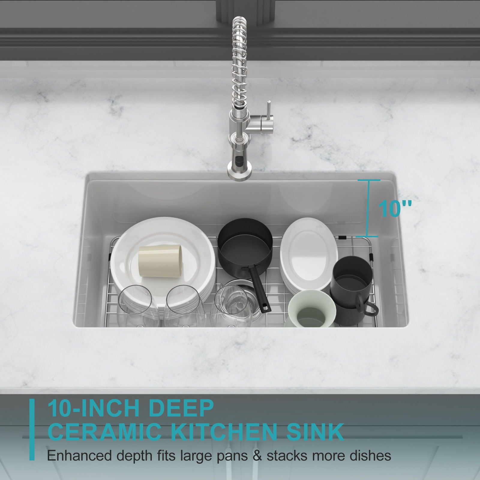 Rectangular Single Bowl Kitchen Sink With Dual Mount Installation - White