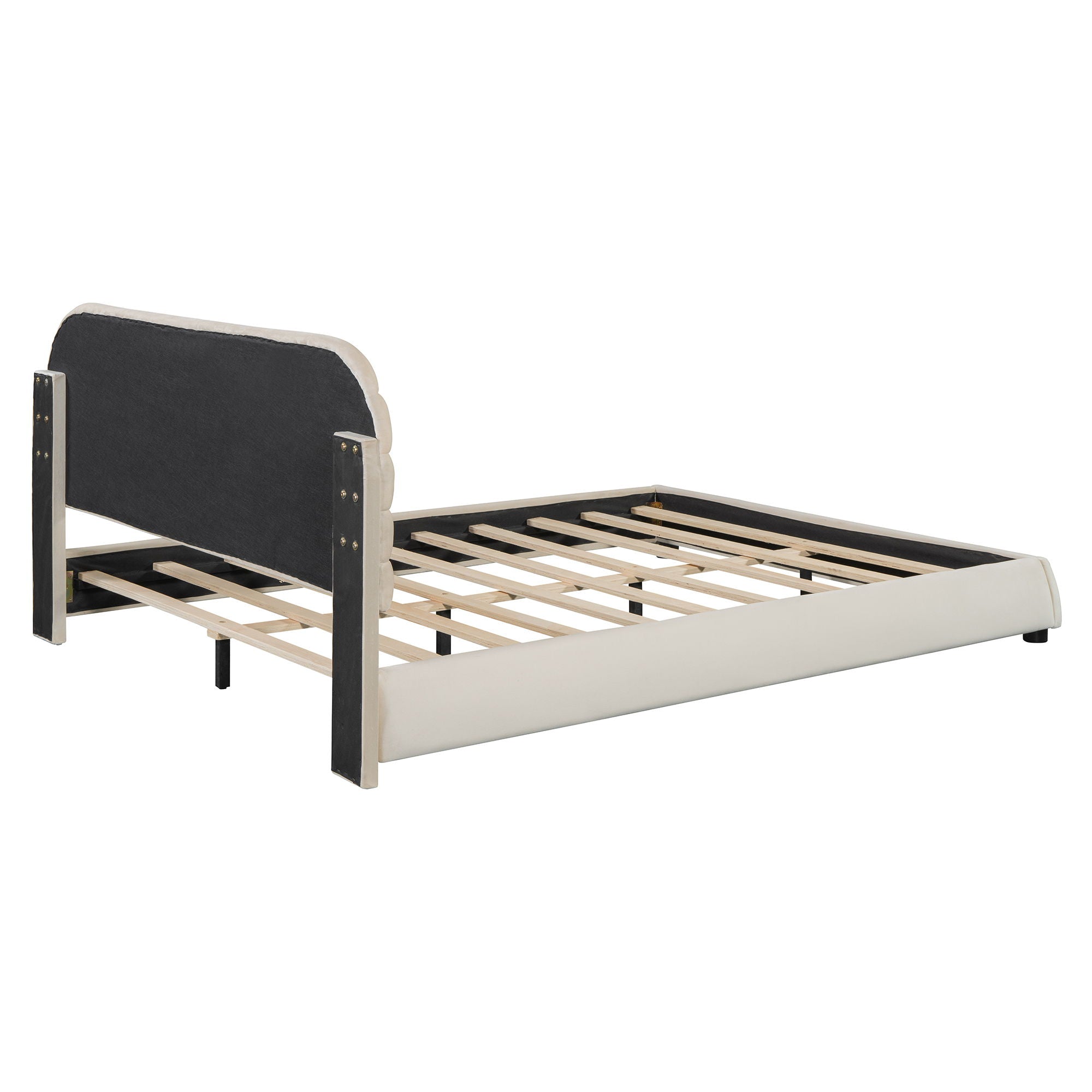 Upholstered Platform Bed Frame And Stylish Curve Shaped Design