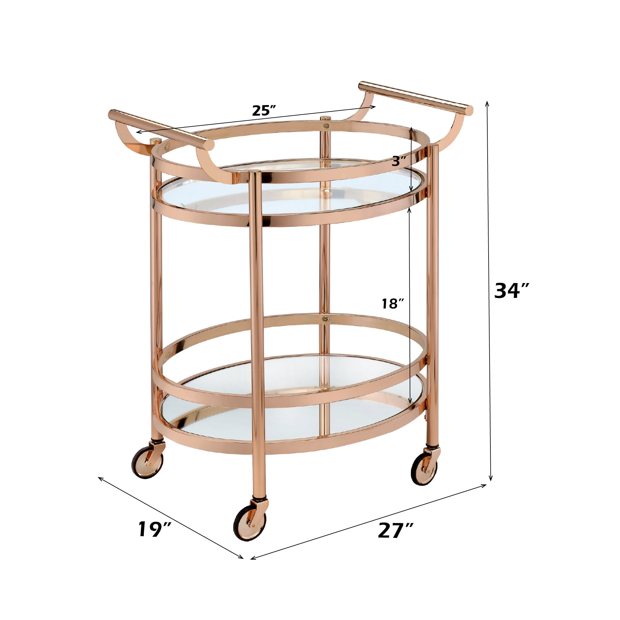 Lakelyn Clear Glass & Rose Gold Finish Serving Cart