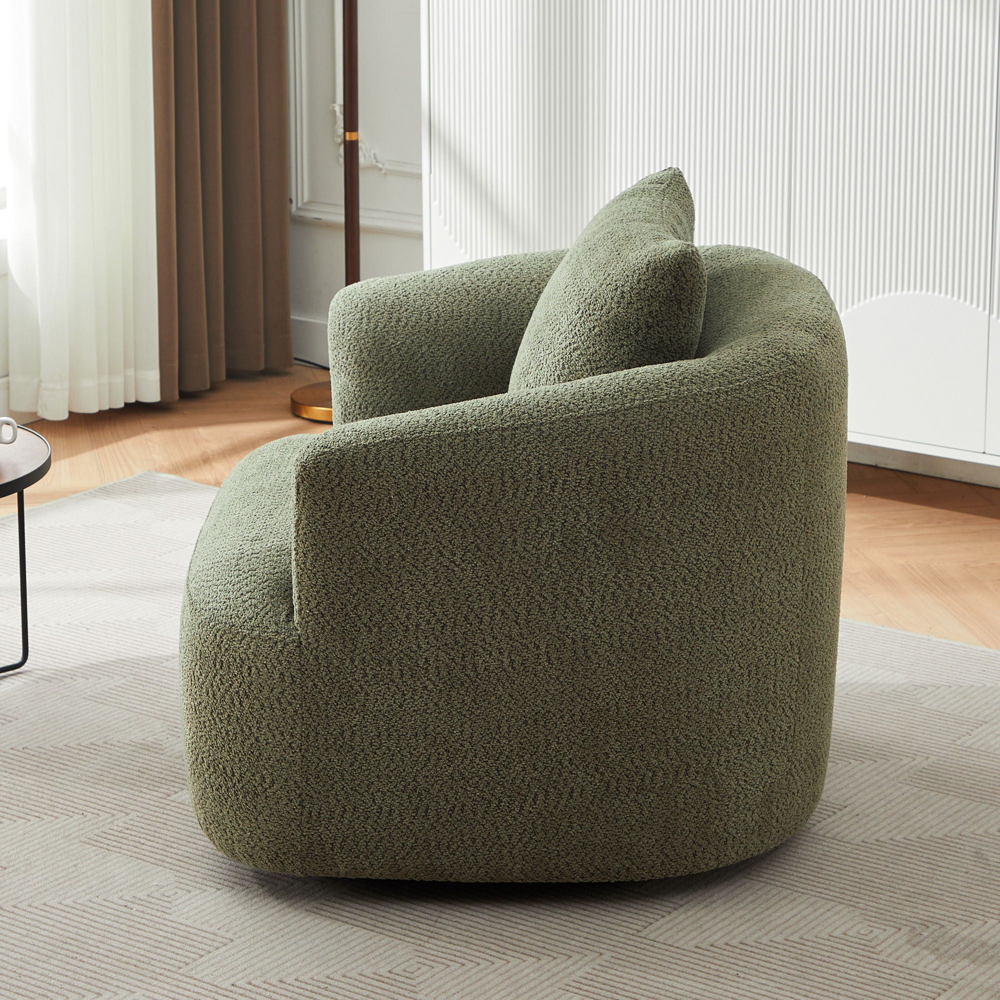 360° Swivel Barrel Sofa Chair With Throw Pillow, Chenille Upholstered Accent Chair