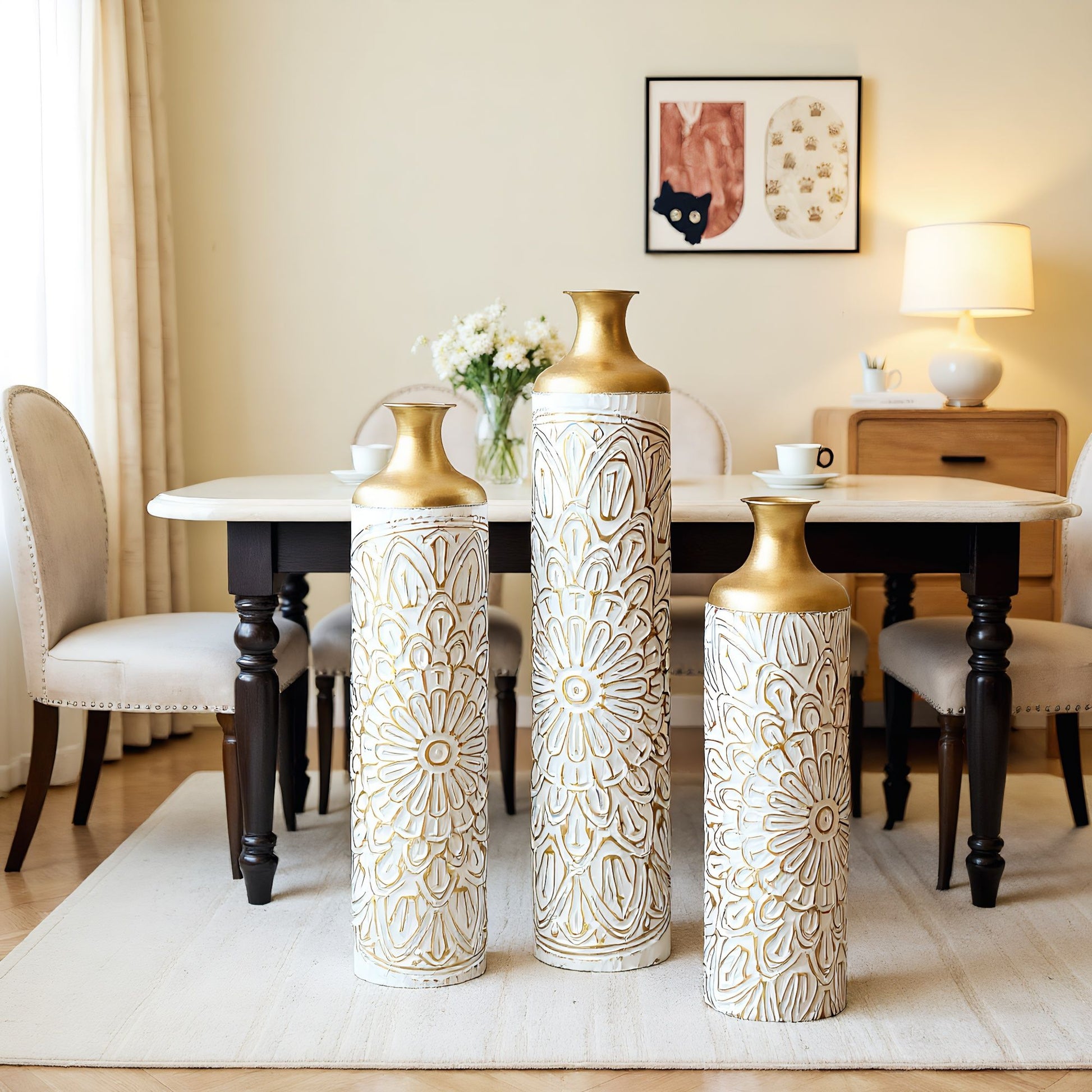 3 Piece Home Decoration Large Glazed Floor Vase Decoration Home Droplet Shaped - Gold / White - Best Buy Furniture