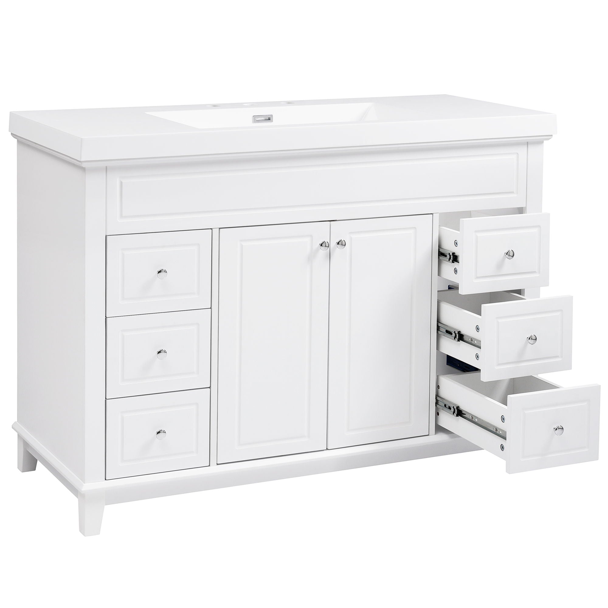 Bathroom Vanity With Sink, 6 Soft Close Drawers & Double Doors - White