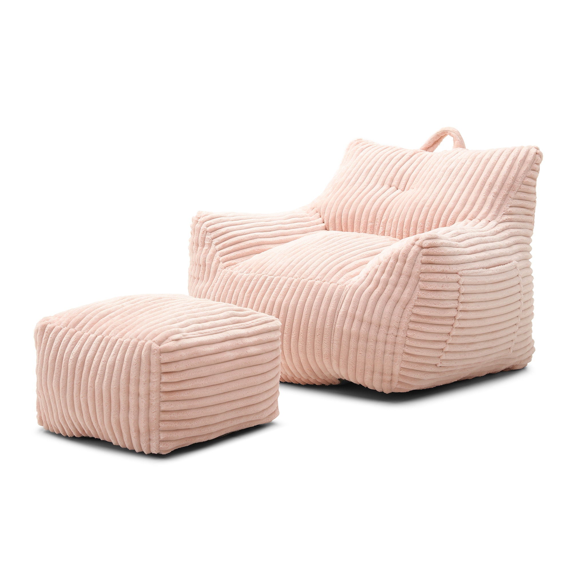 Giant Plush Bean Bag Chair With Armrests And Footstool