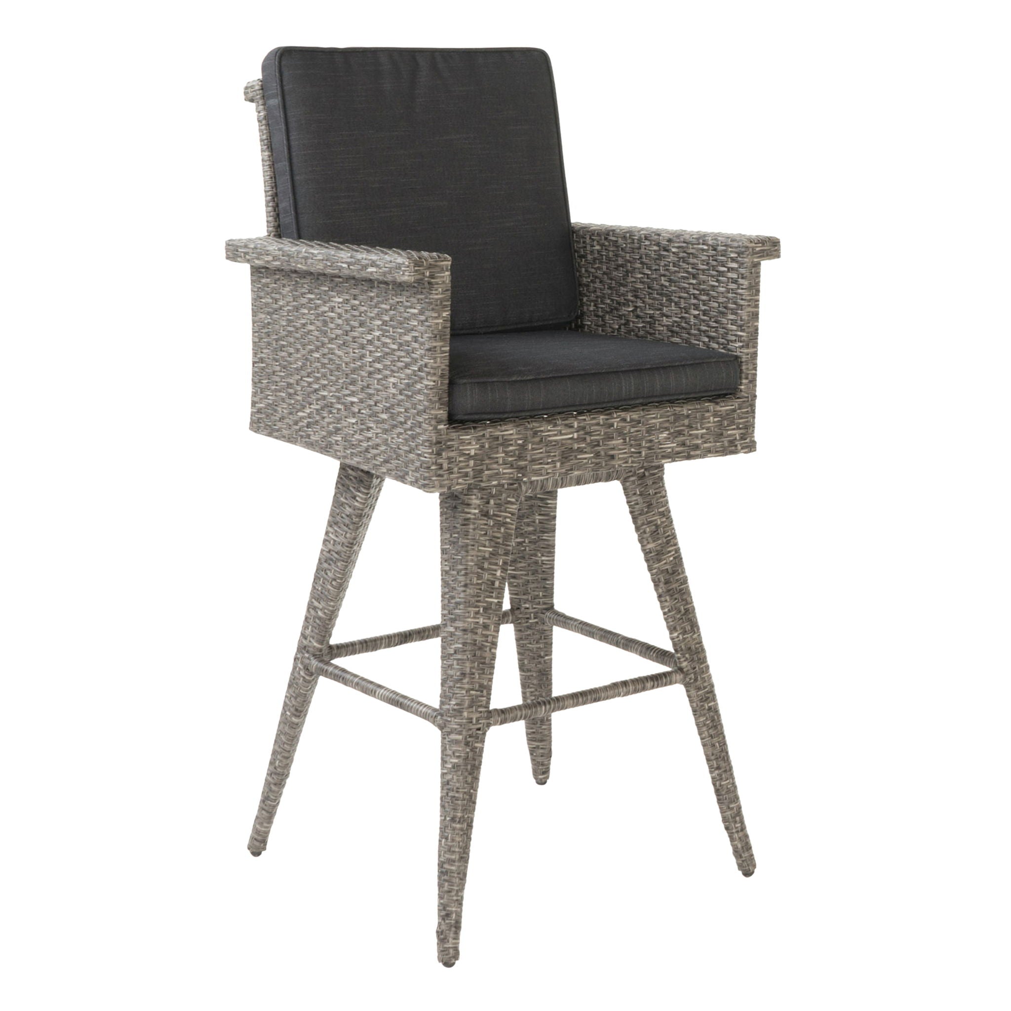 Outdoor Rattan Swivel Barstool With Water Resistant Cushion - Mixed Black / Dark Gray