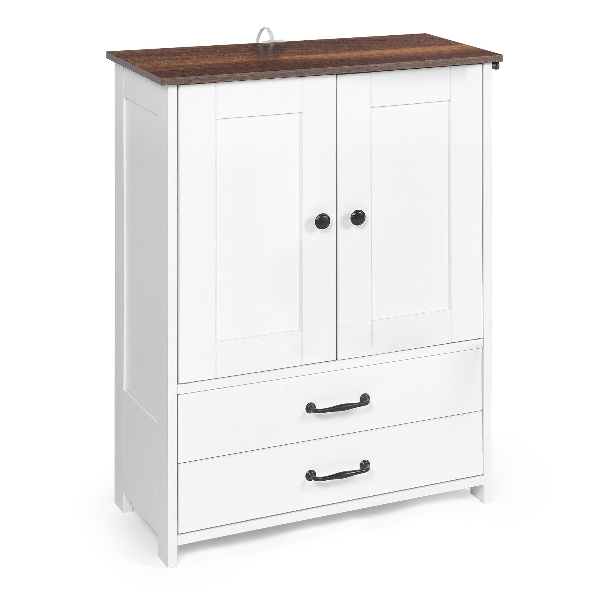 Dog Feeding Station Double Door Locker with 2 Adjustable Dog Bowls White