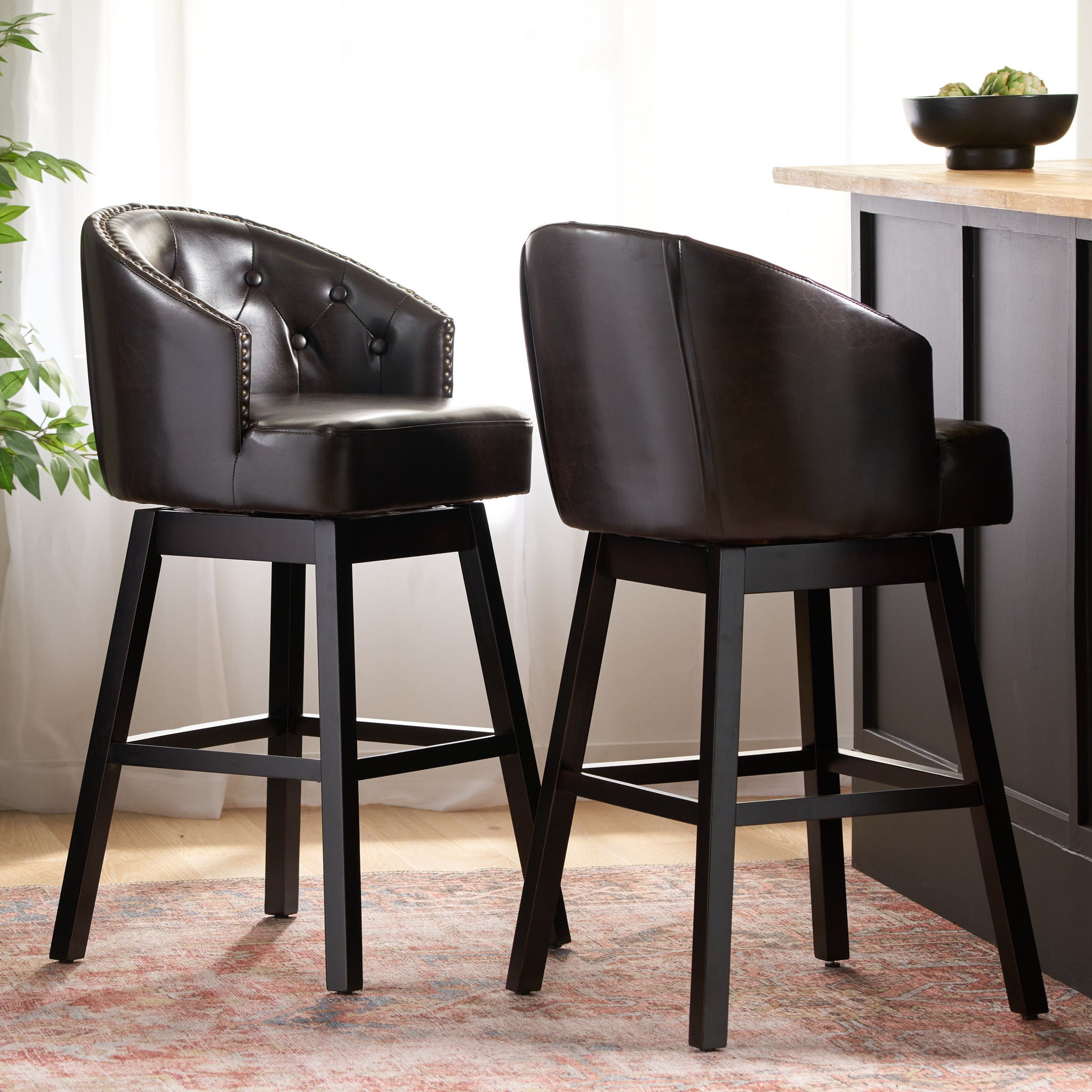 Mellifluous - 360 Degree Swivel Bar Stool With Stunning Nailhead Trim, (Set of 2)