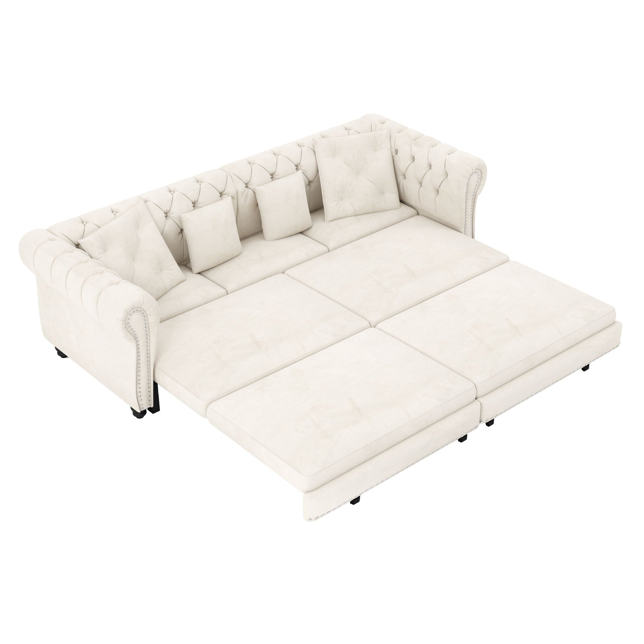 3 In 1 Pull Out Sofa Bed, Convertible Sleeper Sofa Bed, 3 Seater Sofa With Movable Ottoman - Beige