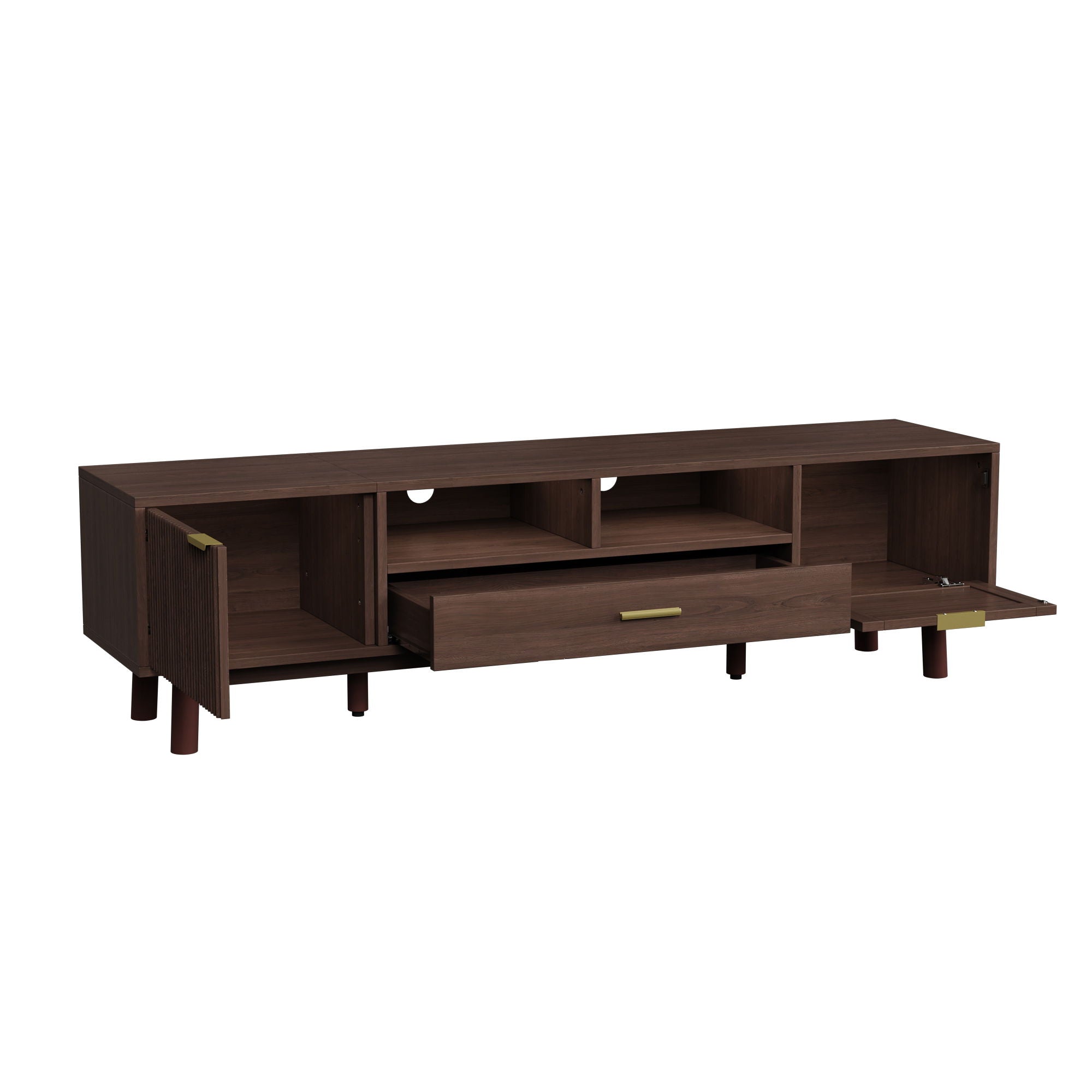 TV Stand For 75" TVs With Soft Closing Doors, Console With Accents And Drop Down Cabinet - Dark Brown