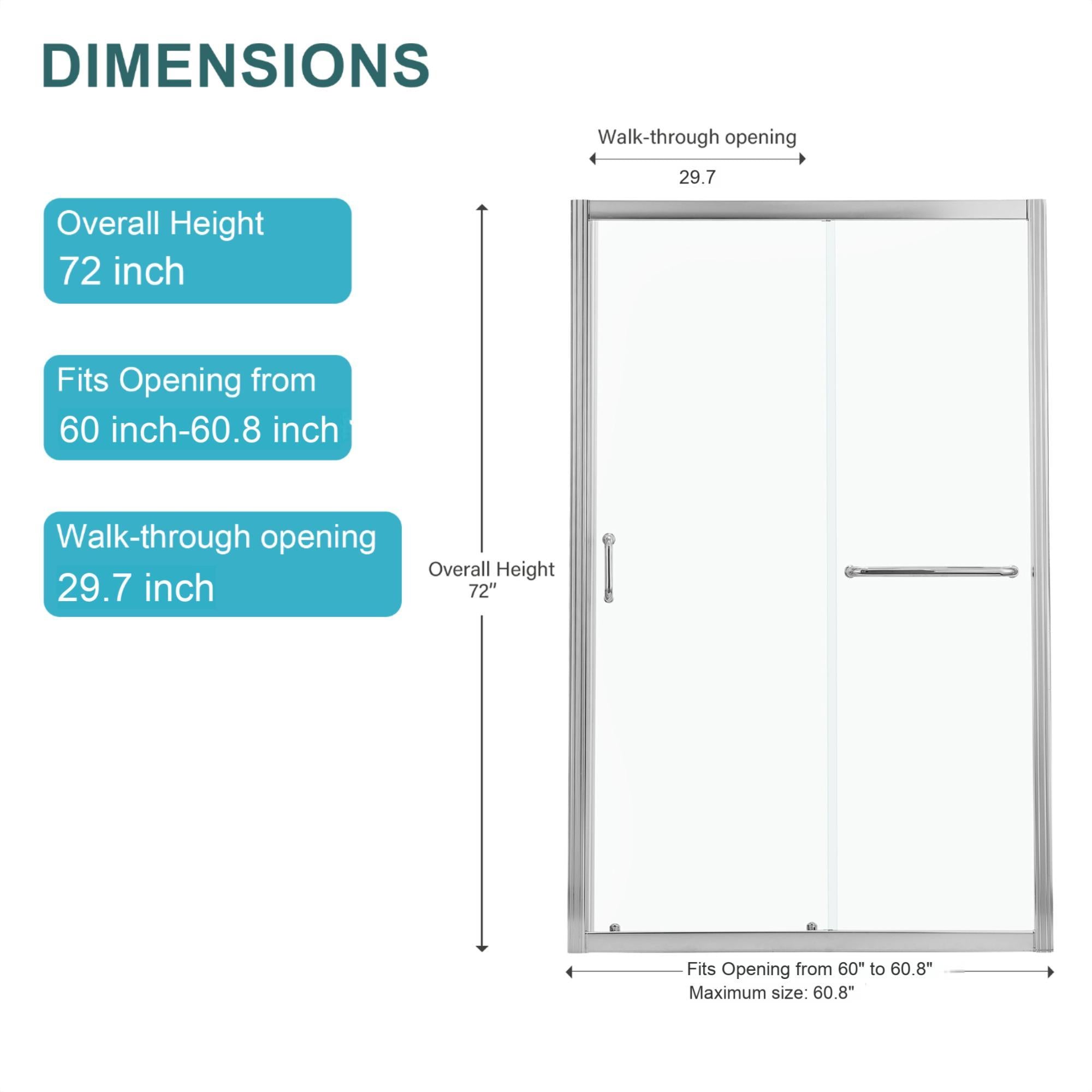 Single Sliding Bypass Shower Door, Tempered Glass Enclosure