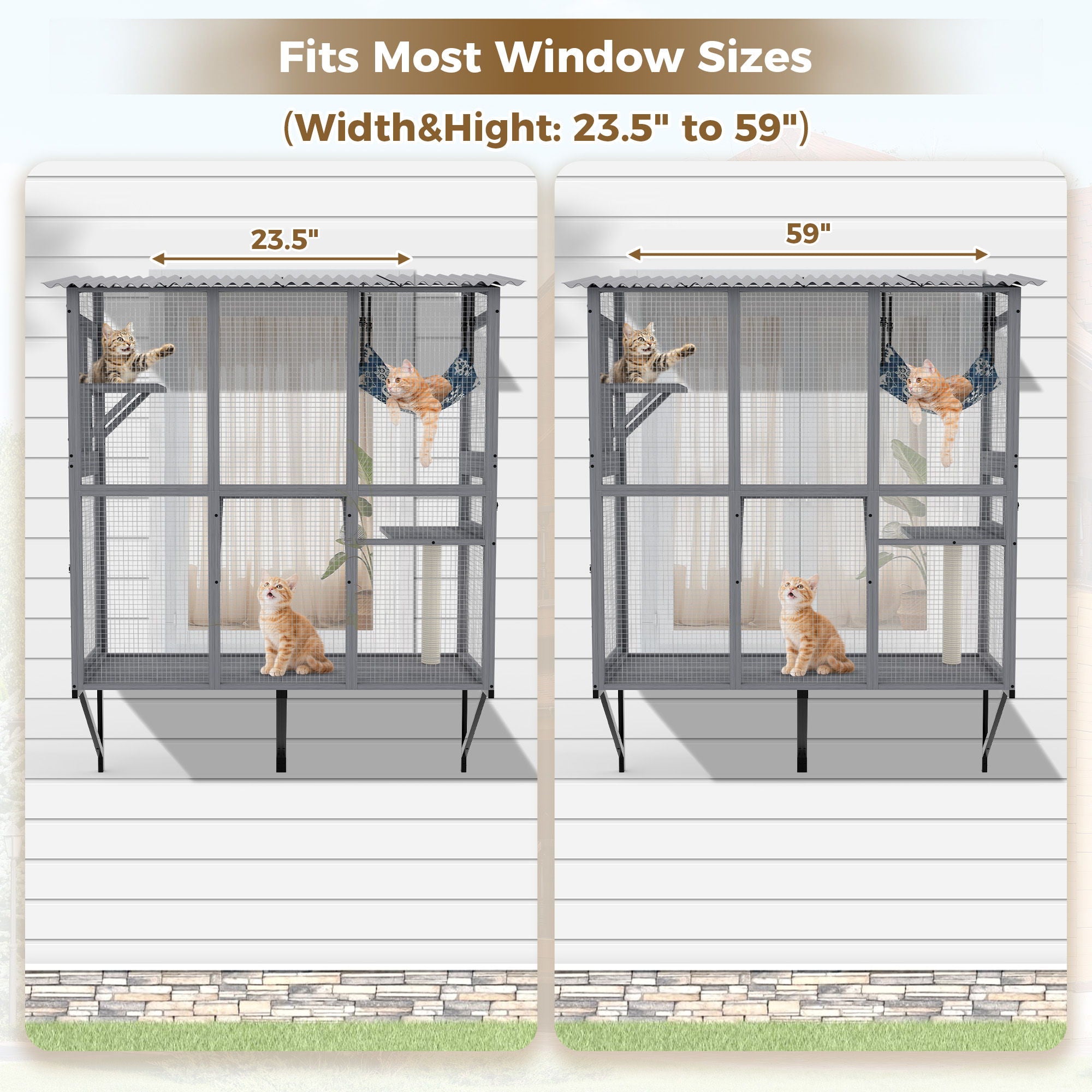 Large Walk In Outdoor Catio For Cats With Roof And 3 Access Doors - Gray