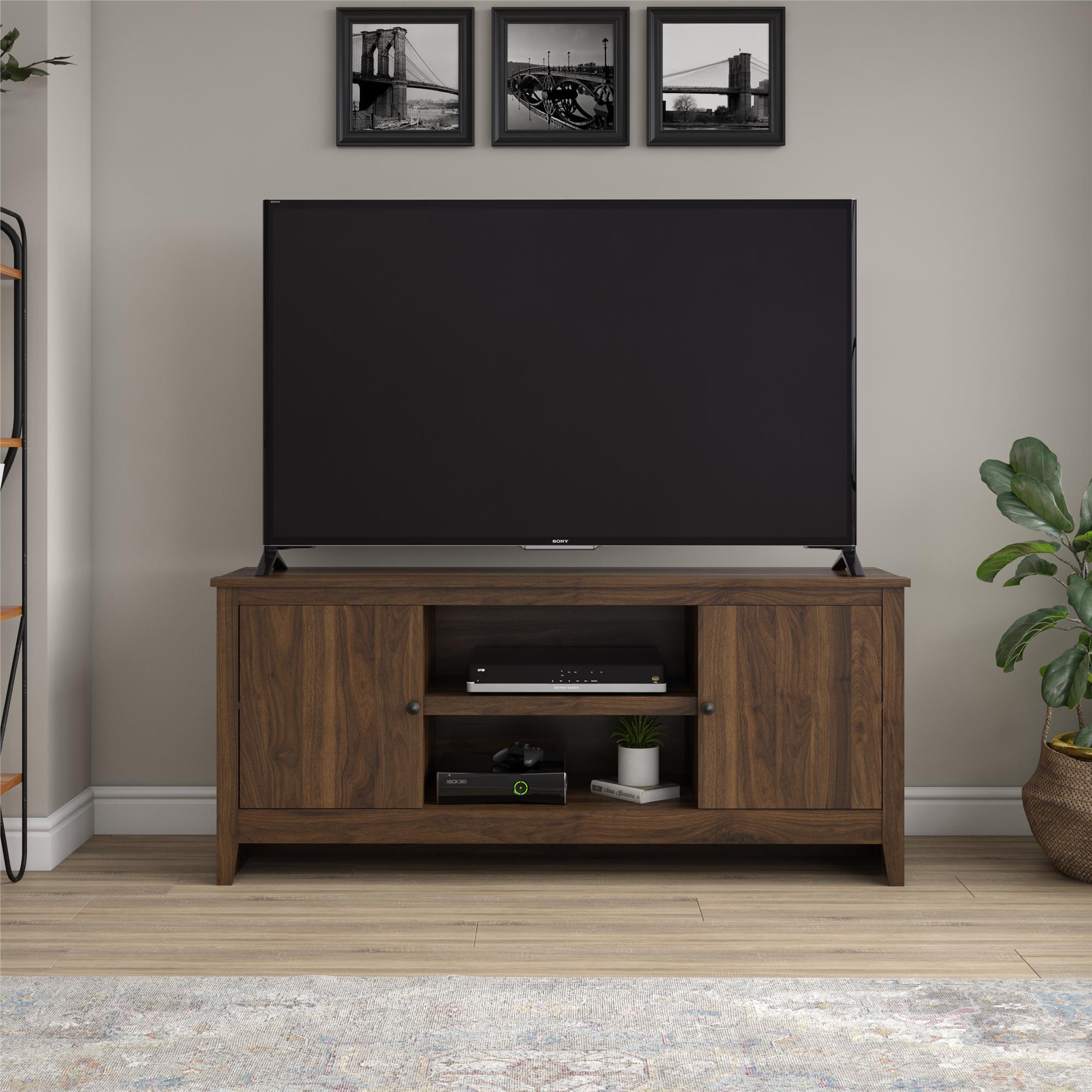 TV Stand For TVs Up To 65" With Open Shelves And Storage Cabinets - Walnut