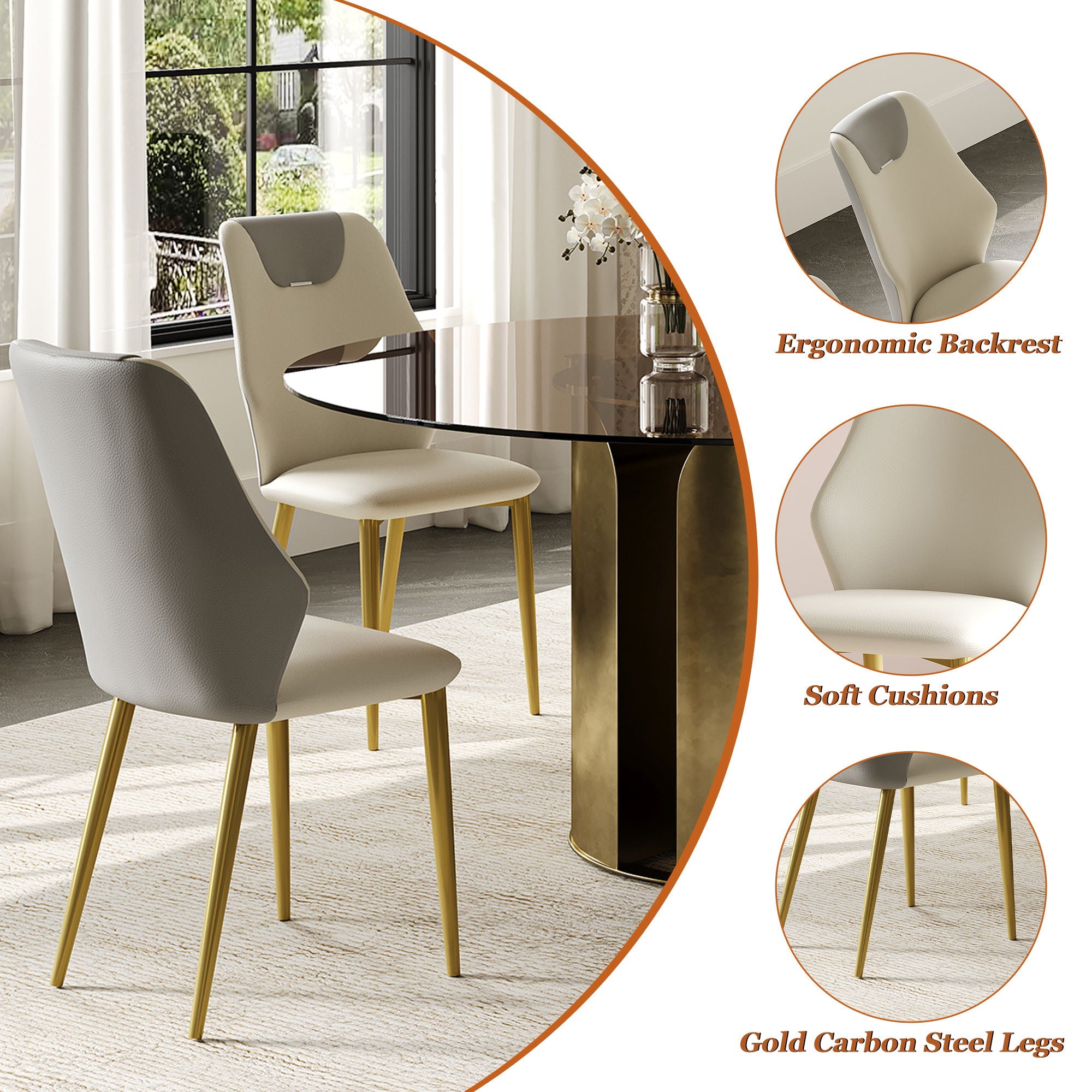 Modern Round Dining Table Set With Glass Top And Steel Legs