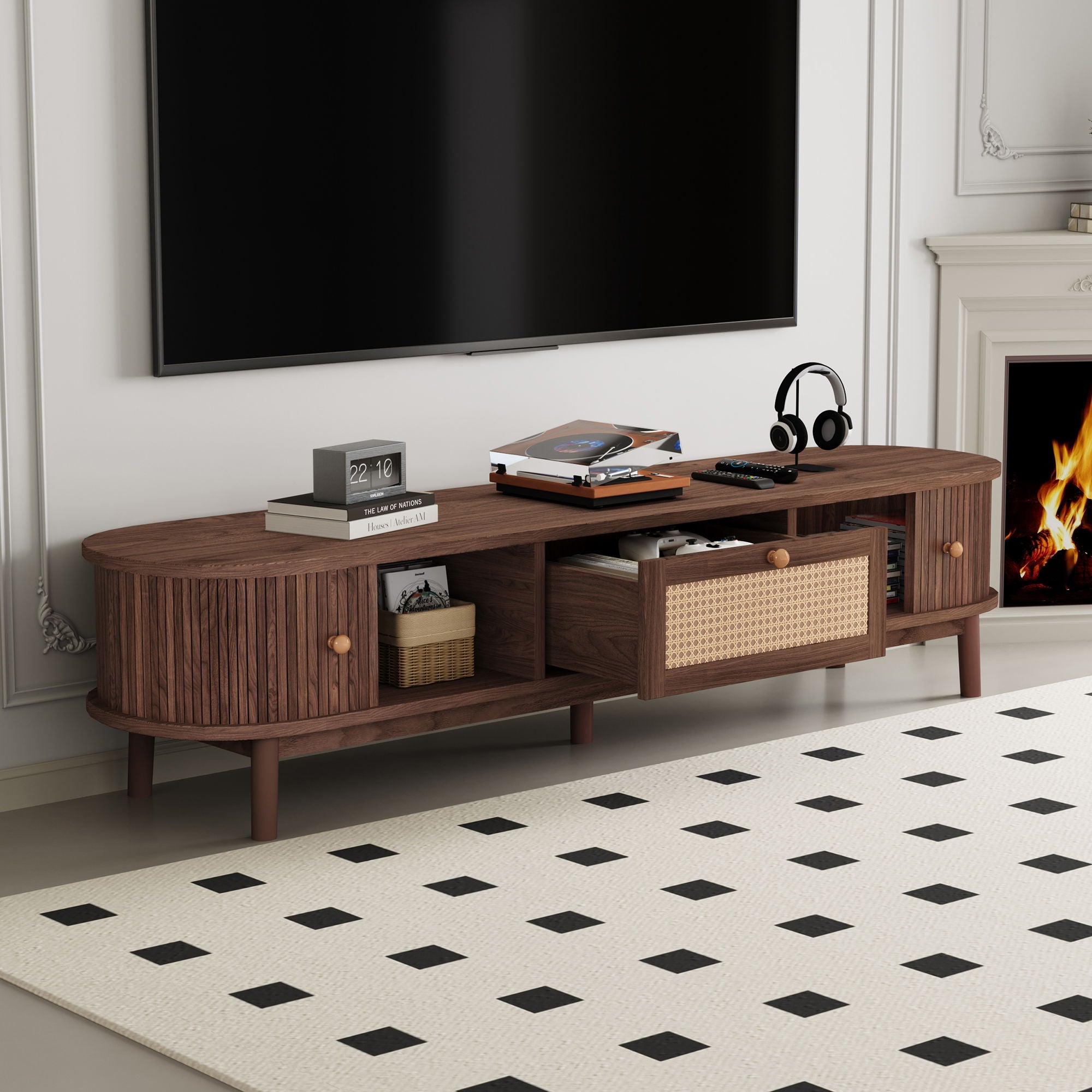 TV Stand For 75" TVs With Drawer, 1 Drawer And 2 Sliding-Door Cabinets - Dark Brown