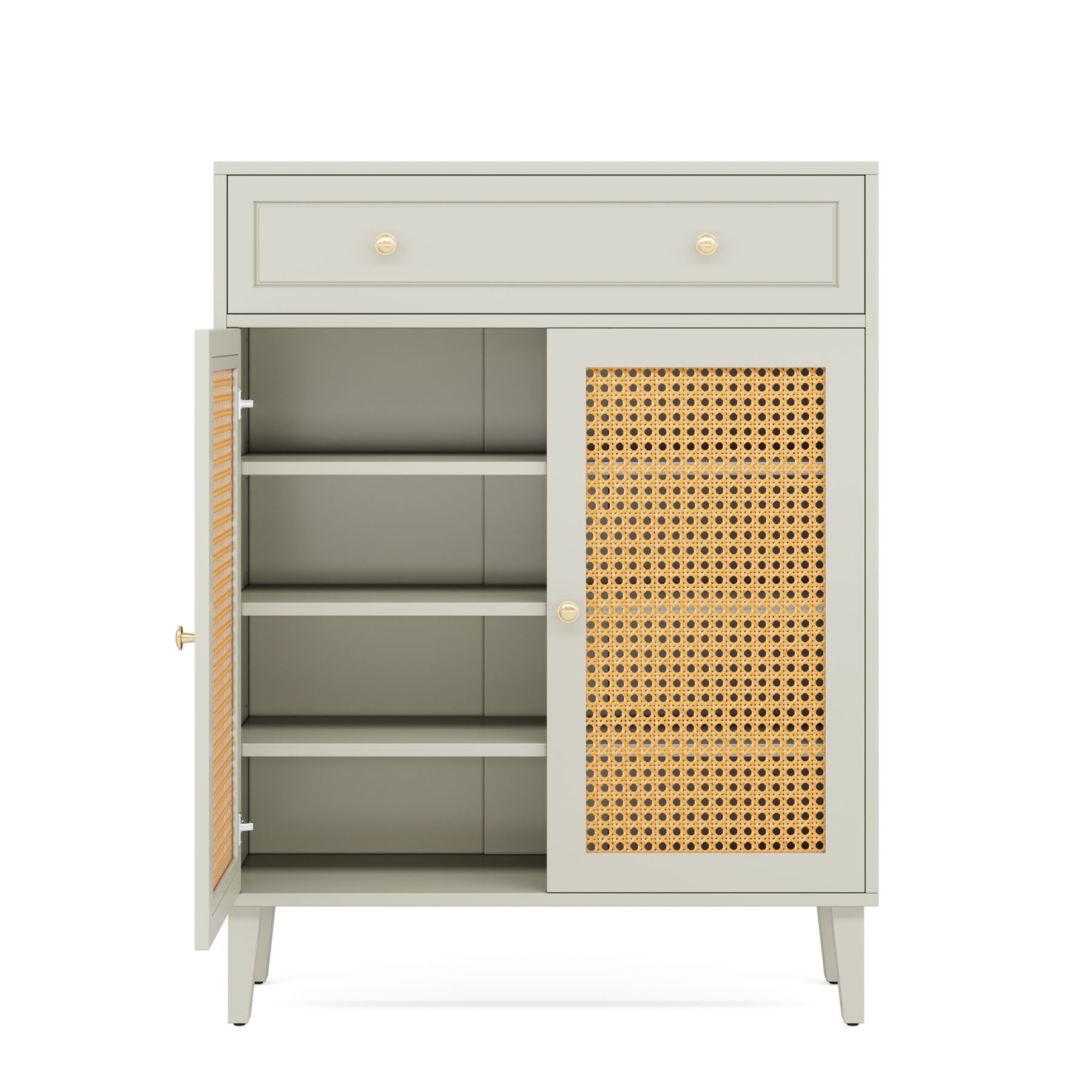 Shoe Cabinet With Rattan Doors And Drawer, 4 Tier Storage Organizer - Mint Green