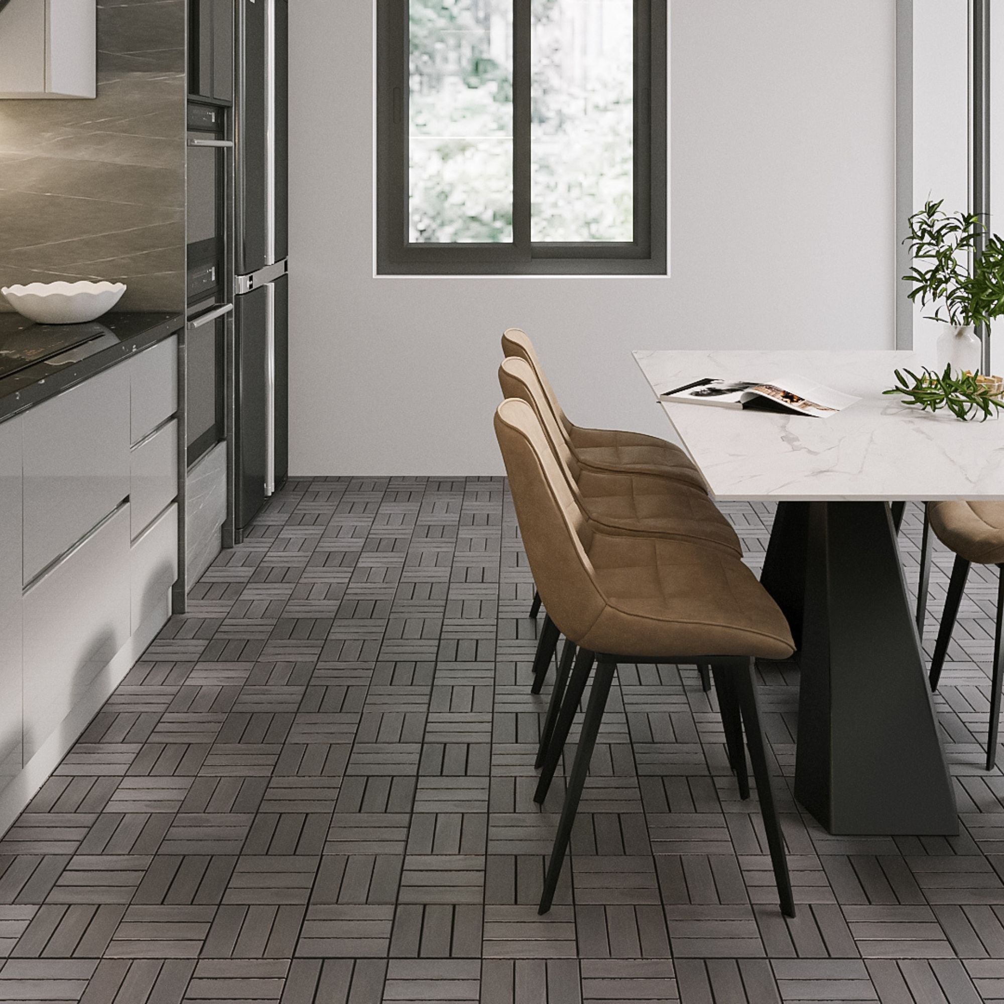 Acacia Wood Interlocking Deck Tiles Checker Pattern For Outdoor Flooring