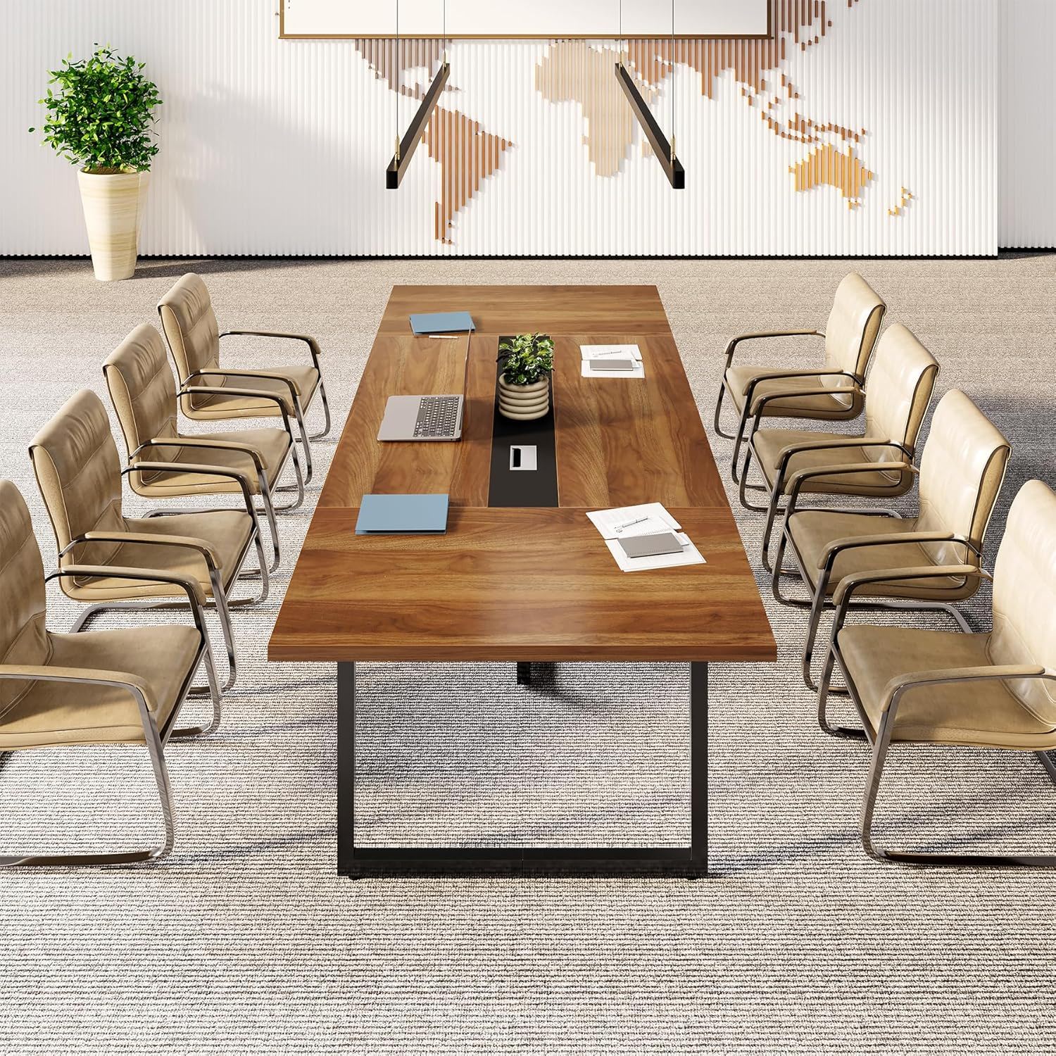 Conference Table For 8 - 10 People With Cable Management - Brown / Black