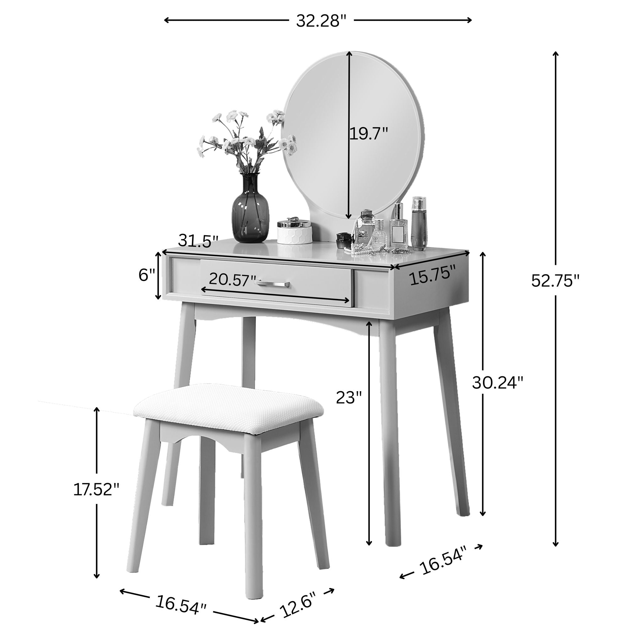 Maly - Contemporary Wood Vanity And Stool Set - Gold