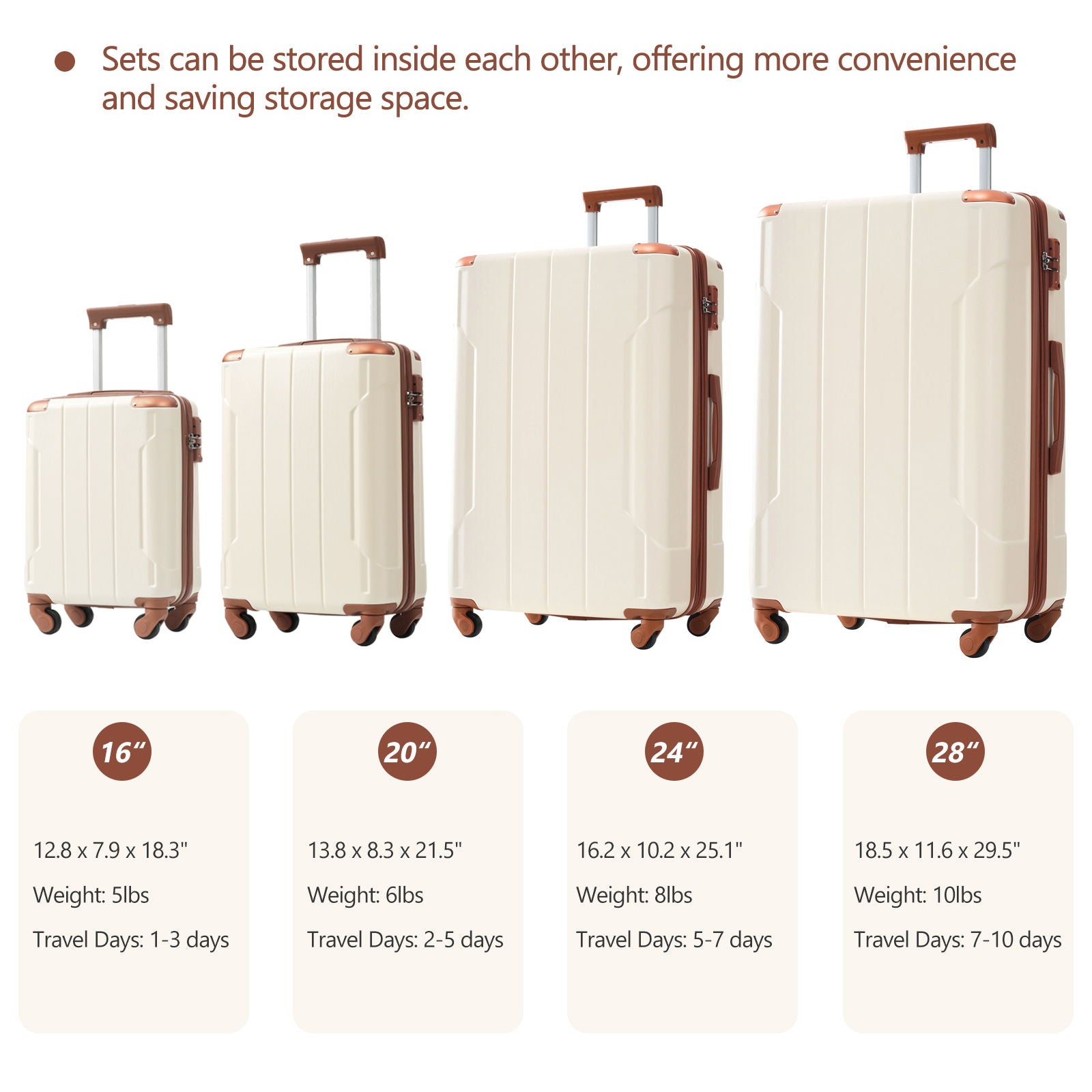 Hardshell Luggage 6 Piece Suitcase Set, Expandable Lightweight Suitcases With Wheels, Tsa Lock