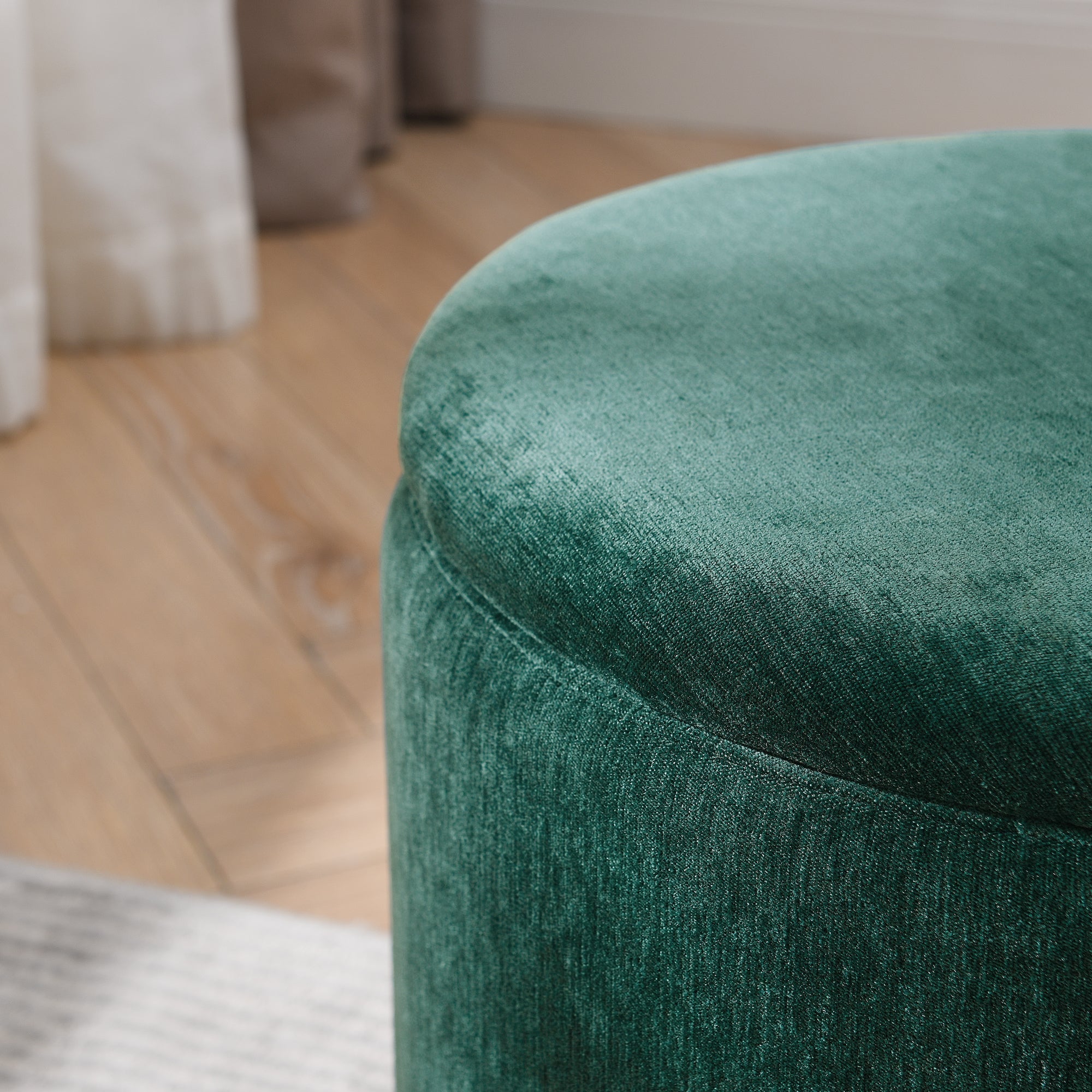 Classic Style 2-Piece Round Chenille Storage Ottoman Set with Drum Shaped Stool