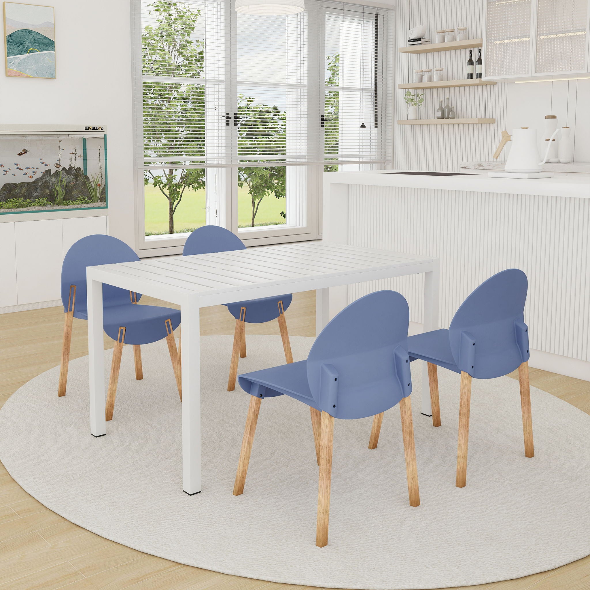 4 Piece Set Of Single Chairs With Long Table
