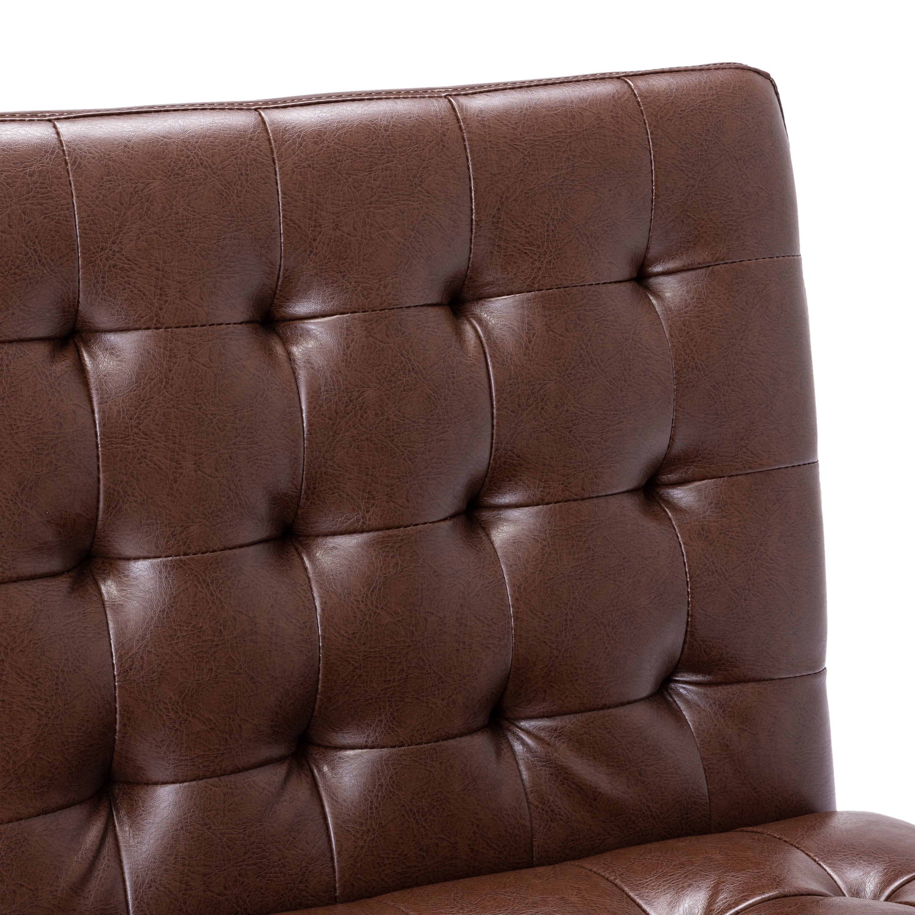 Contemporary Dark Brown Accent Chair with Tufted Waffle Stitch and PU Upholstery