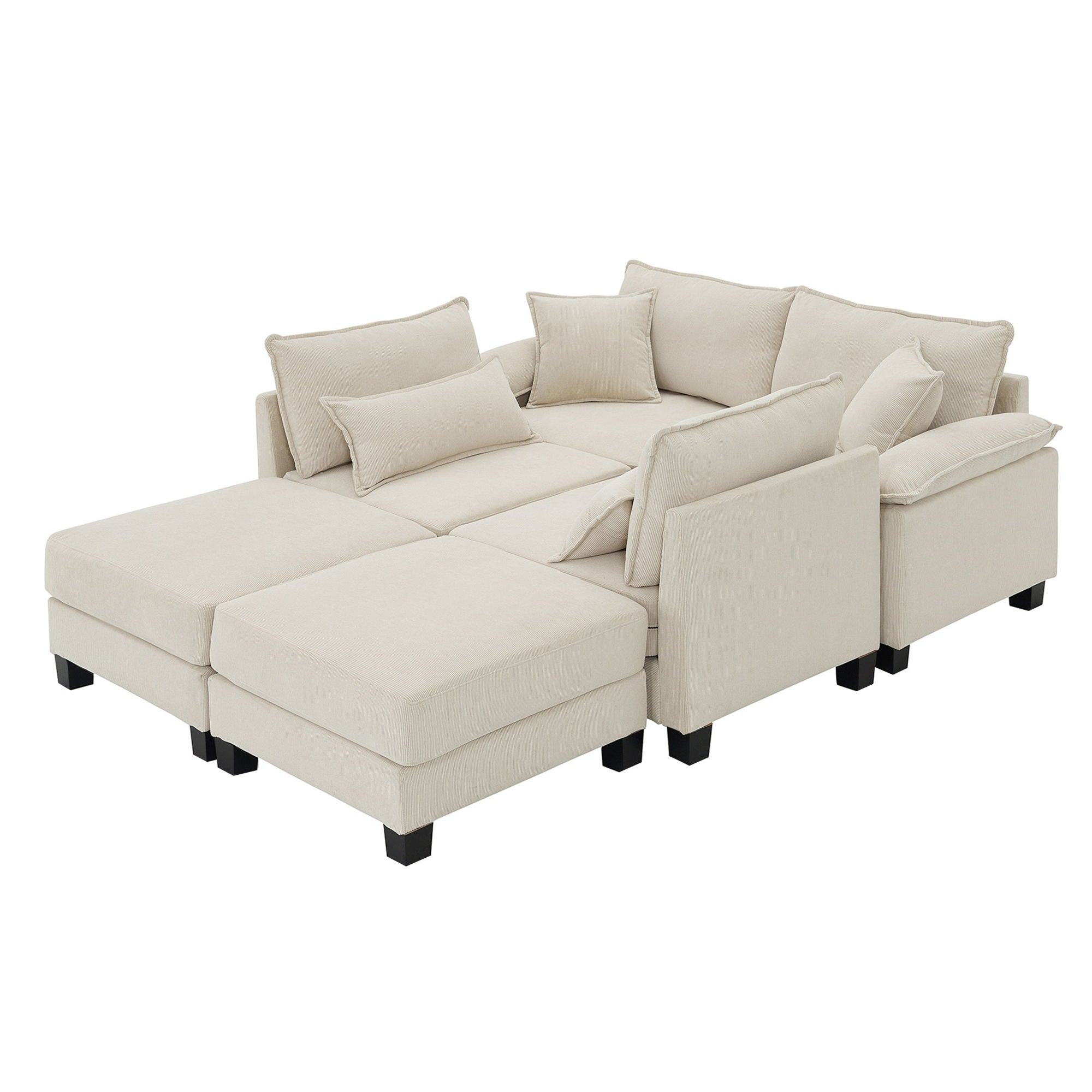Wide Seat Modular Sectional Bed Sleeper Couch Set With Armrest Pillow 6 Seat, Free Combination Sofa With Ottomans Oversized