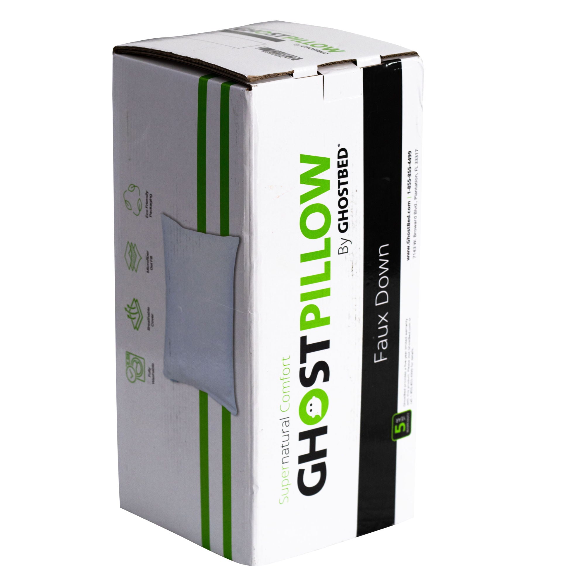 Ghostpillow - Faux Down Luxury Pillow With Microfiber Gel Clusters, Cotton Cover - White