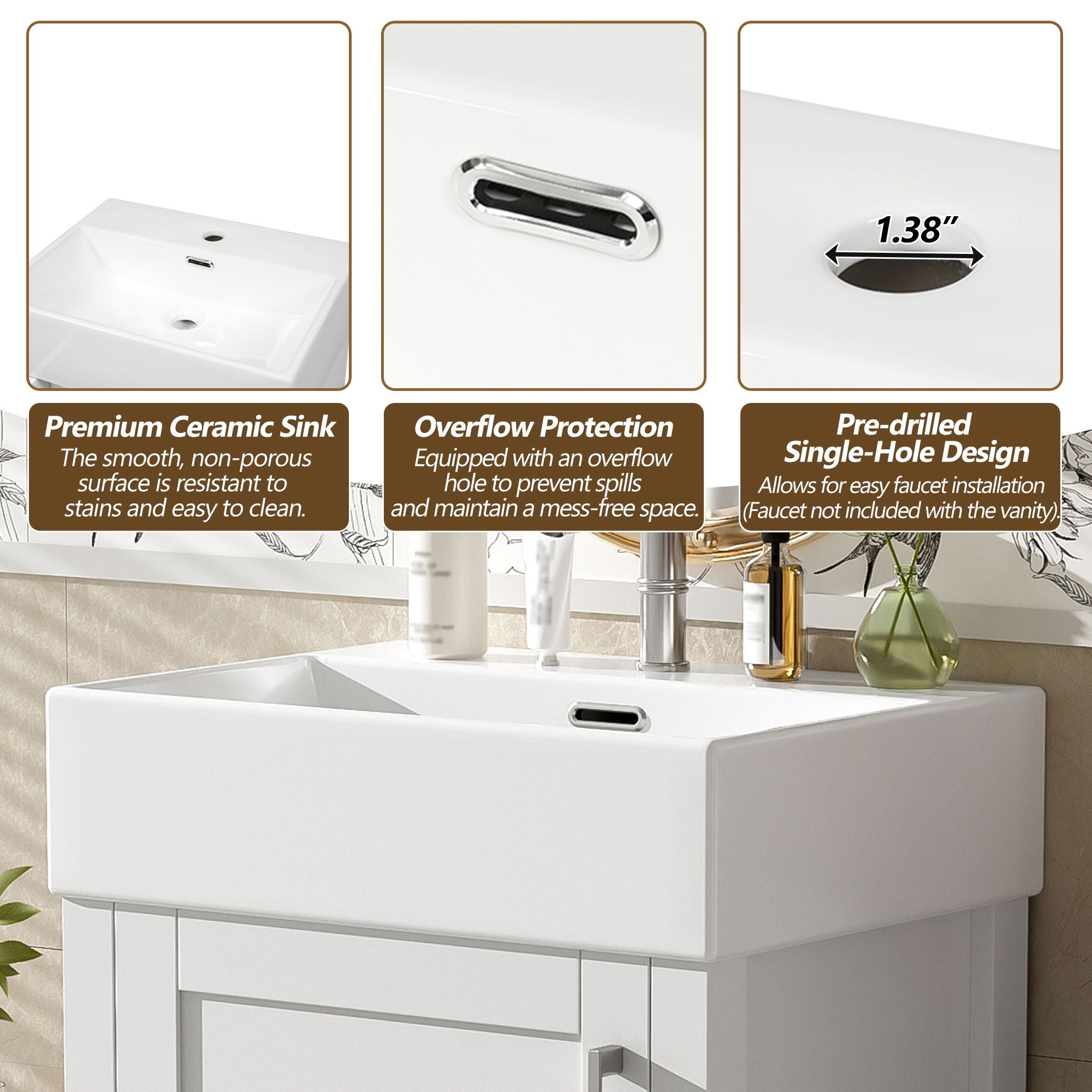 20.28" Bathroom Vanity With Sink & Storage - White