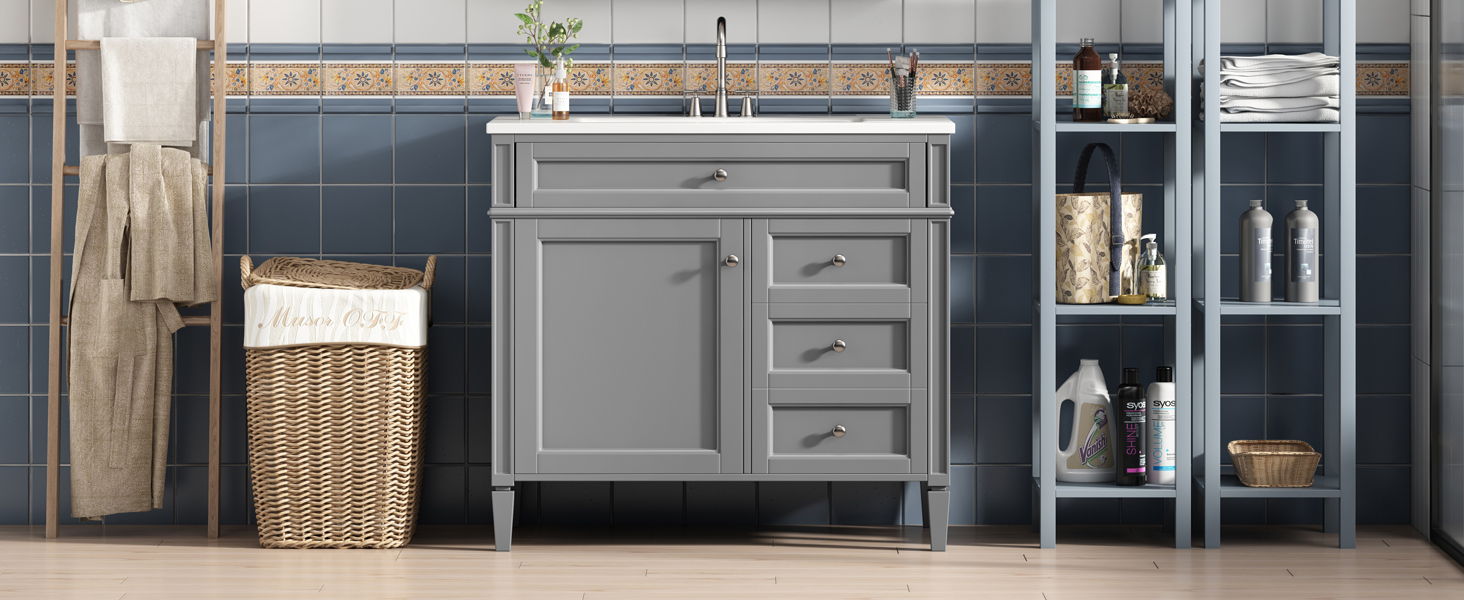 Bathroom Vanity & Top Sink, Modern Bathroom Storage Cabinet With 2 Drawers And A Tip-Out Drawer