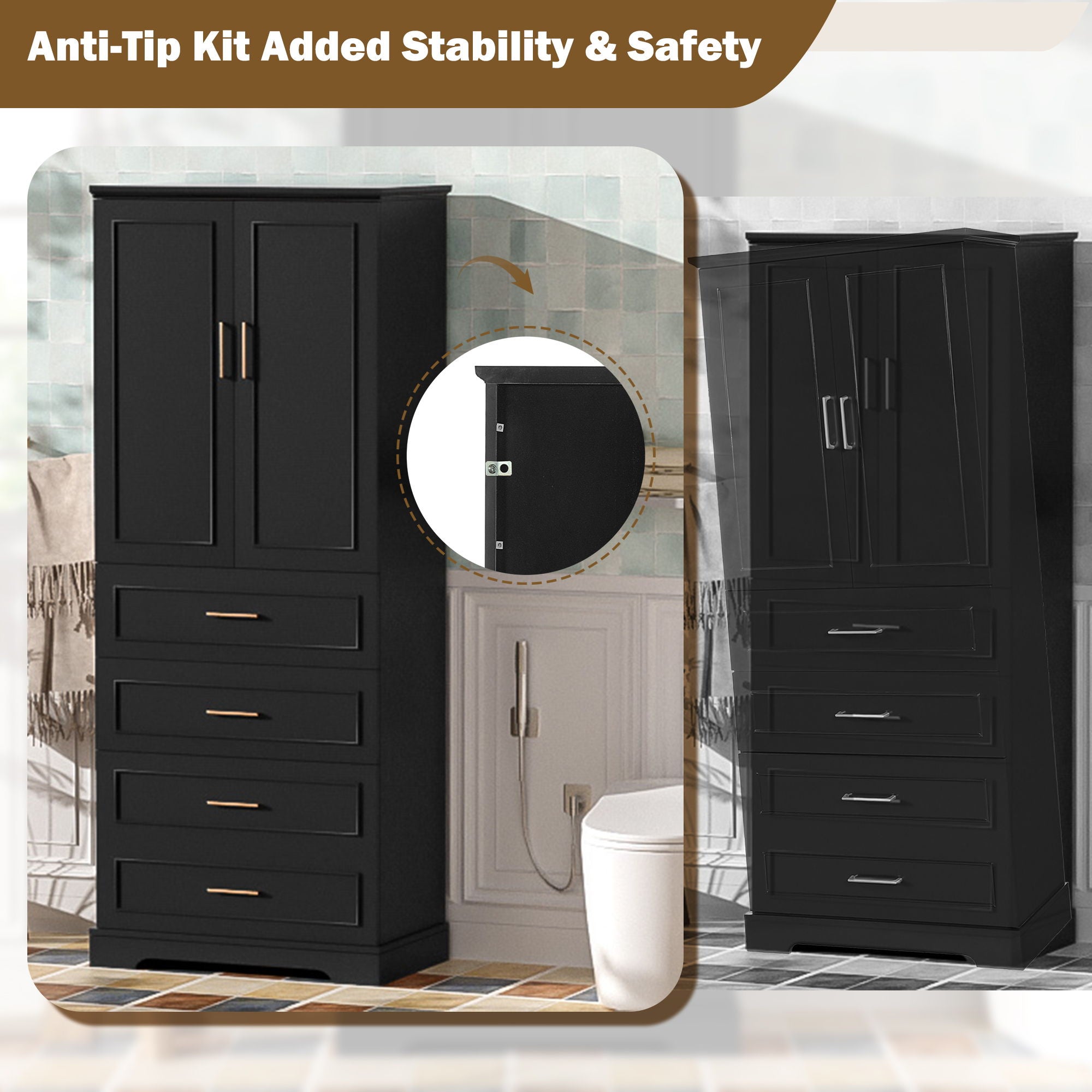 Freestanding Bathroom Cabinet With 3 Drawers, Adjustable Shelf, Soft Close Doors