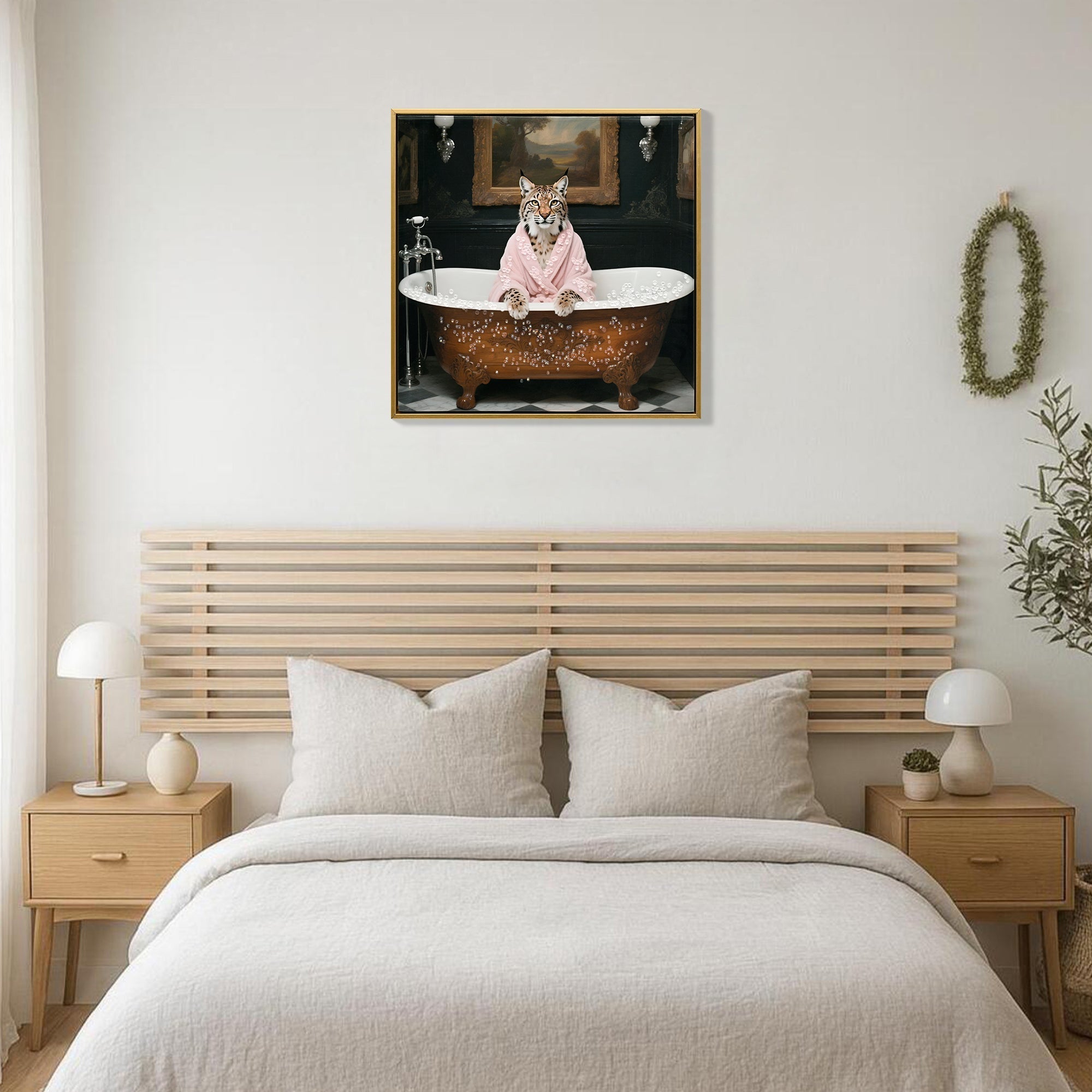 Tiger in Bathtub Wall Art Print Poster, Bathroom Decor Posters Prints for Restroom Home Picture Painting Artwork Gallery 1 (Tiger, 16 x 16 inches, Wood Frame)