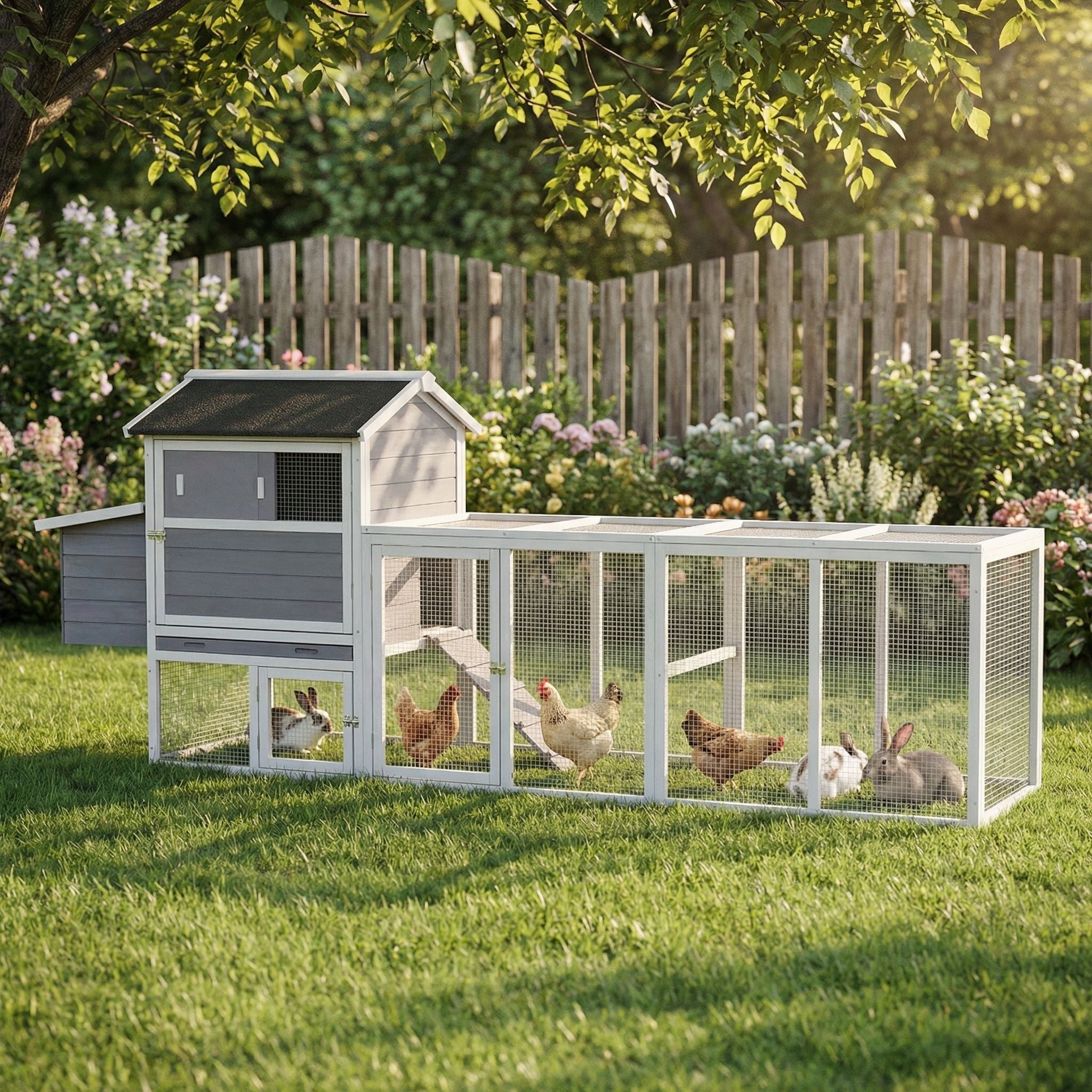 Chicken Coop With Run And Nesting Box, Large Outdoor Hen House For Backyard