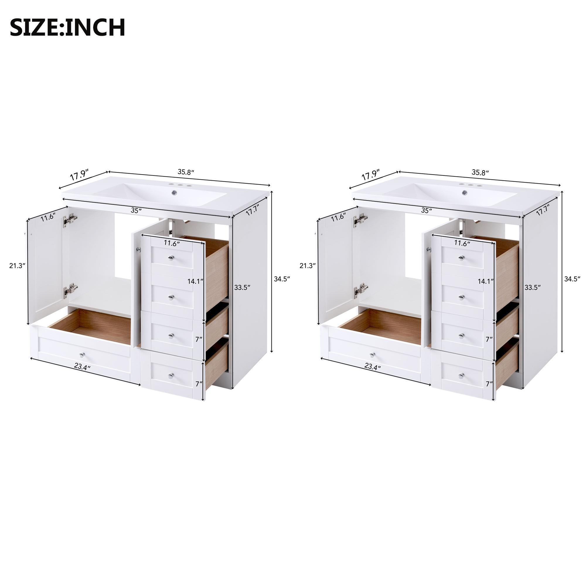 Shaker Free Standing Bathroom Vanity Cabinet With Sink, Soft Close Drawers, Soft Close Doors