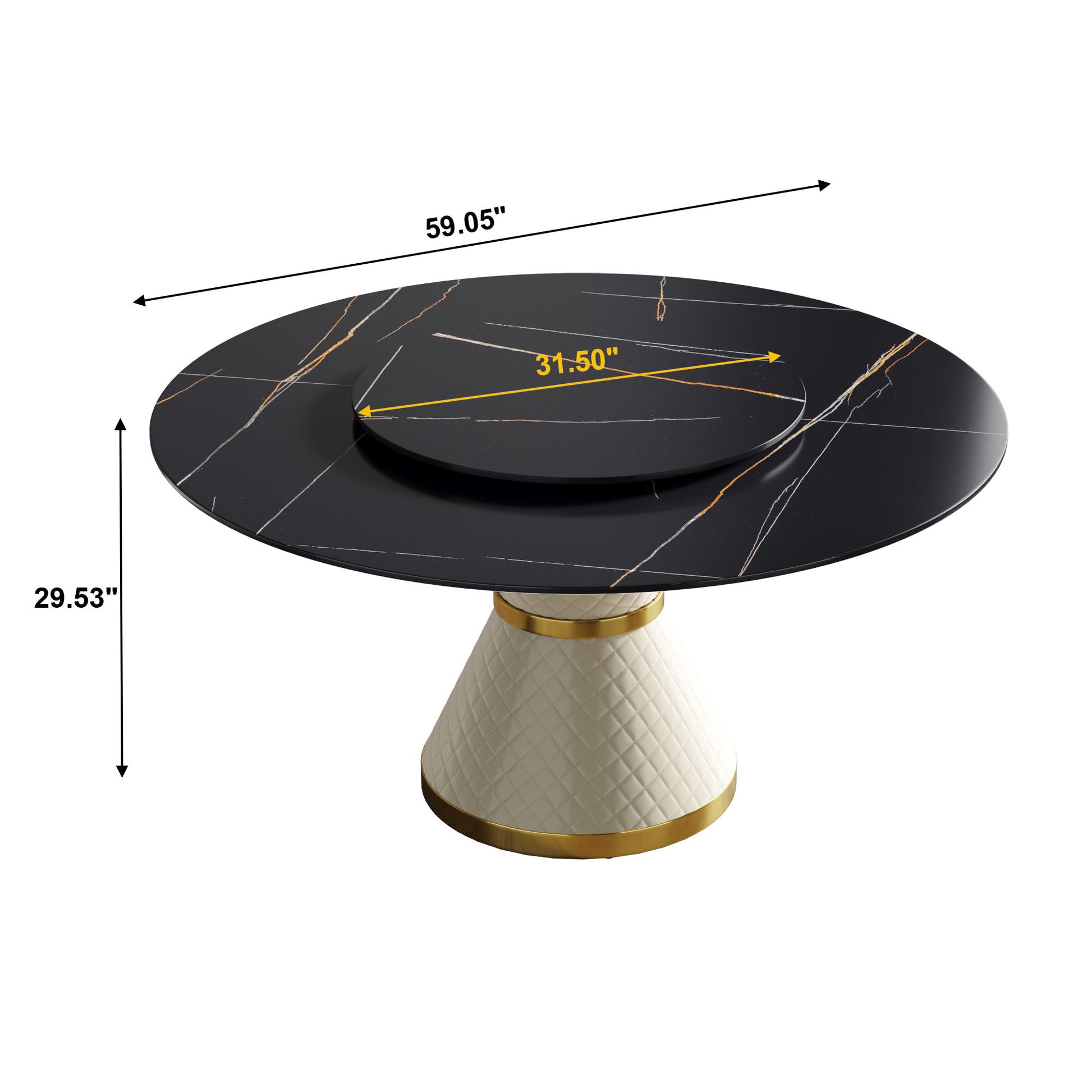 59.05" Modern Artificial Stone Round Carbon Steel Base Dining Table, Can Accommodate 6 People, Artificial Stone Turntable - White / Black - Best Buy Furniture
